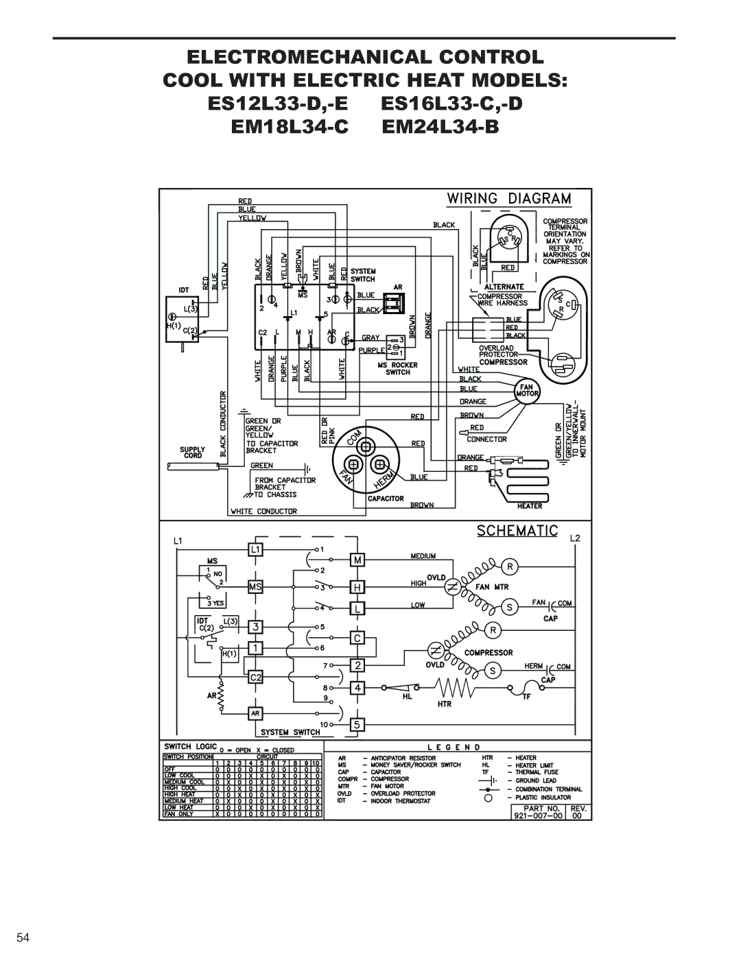 Friedrich 2008, 2009 service manual Electromechanical Control Cool with Electric Heat Models 