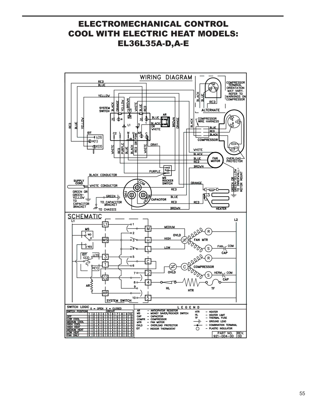 Friedrich 2009, 2008 service manual EL36L35A-D,A-E 