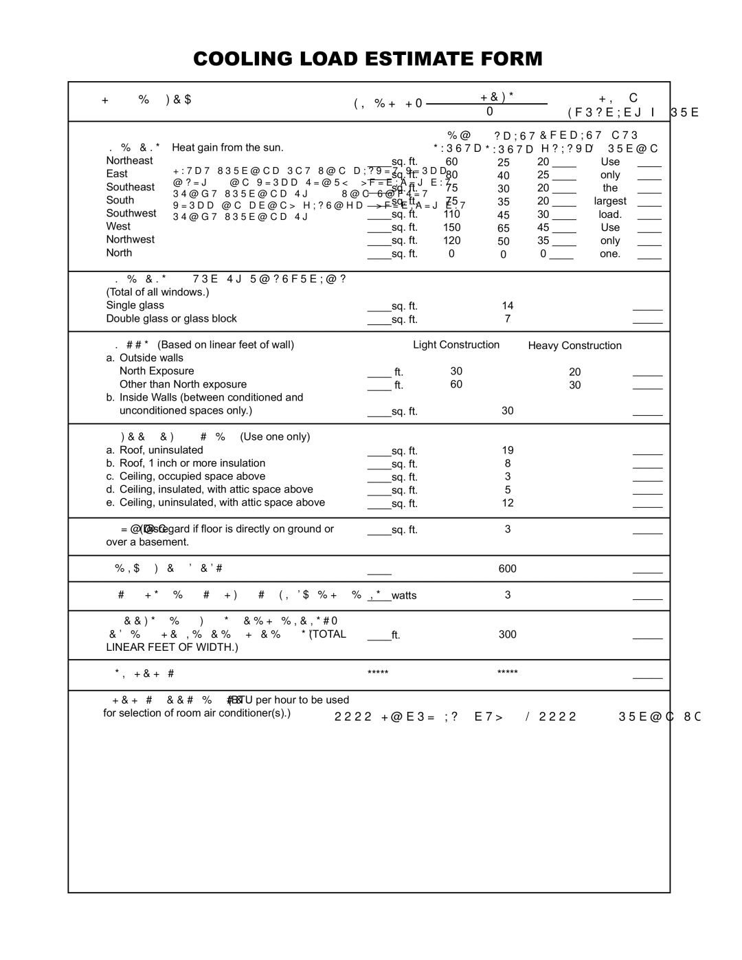 Friedrich 2008, 2009 service manual Cooling Load Estimate Form, Heat Gain from Quantity Factors, Day 