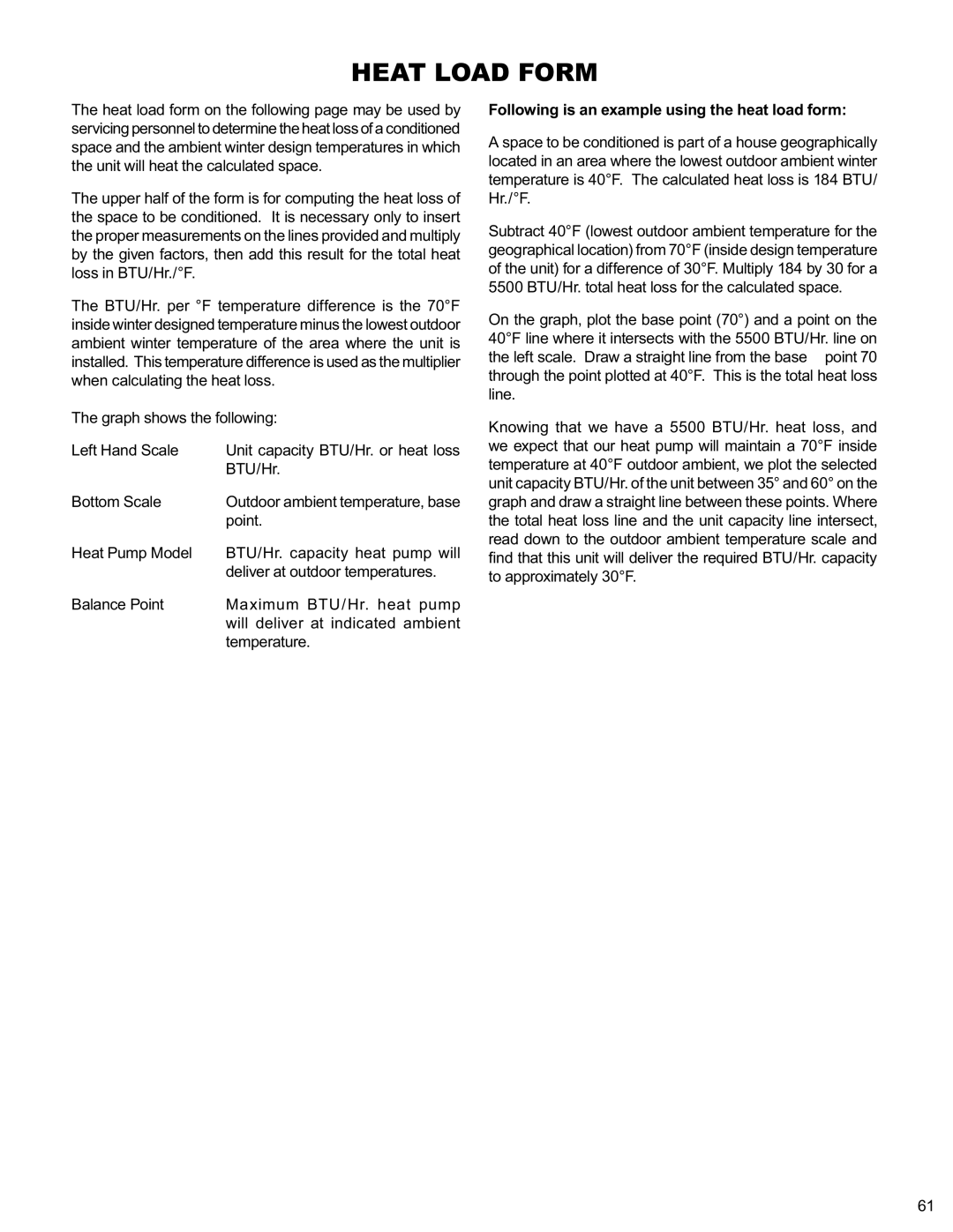 Friedrich 2009, 2008 service manual Heat Load Form, Following is an example using the heat load form 