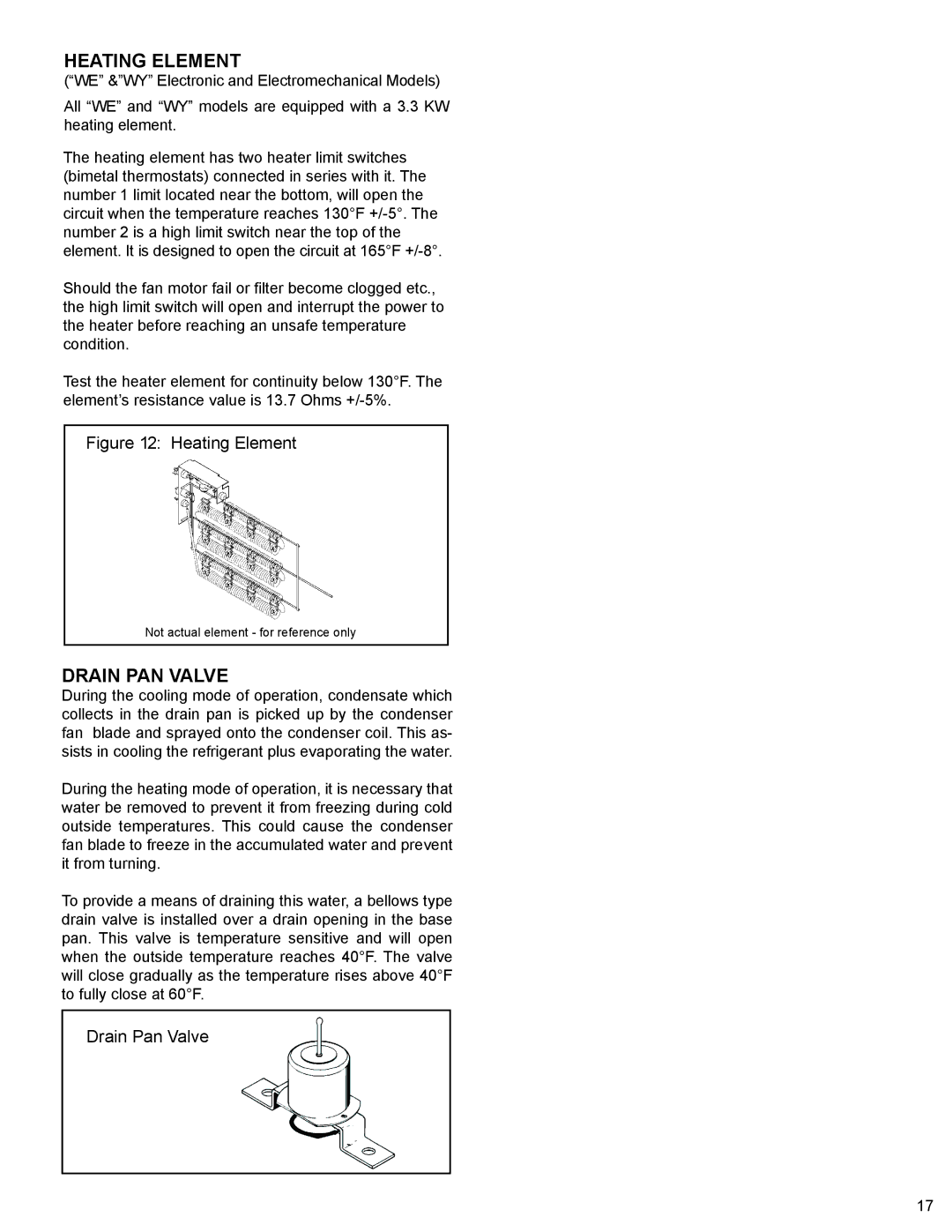 Friedrich 2009, 2008 service manual Heating Element, Drain PAN Valve 