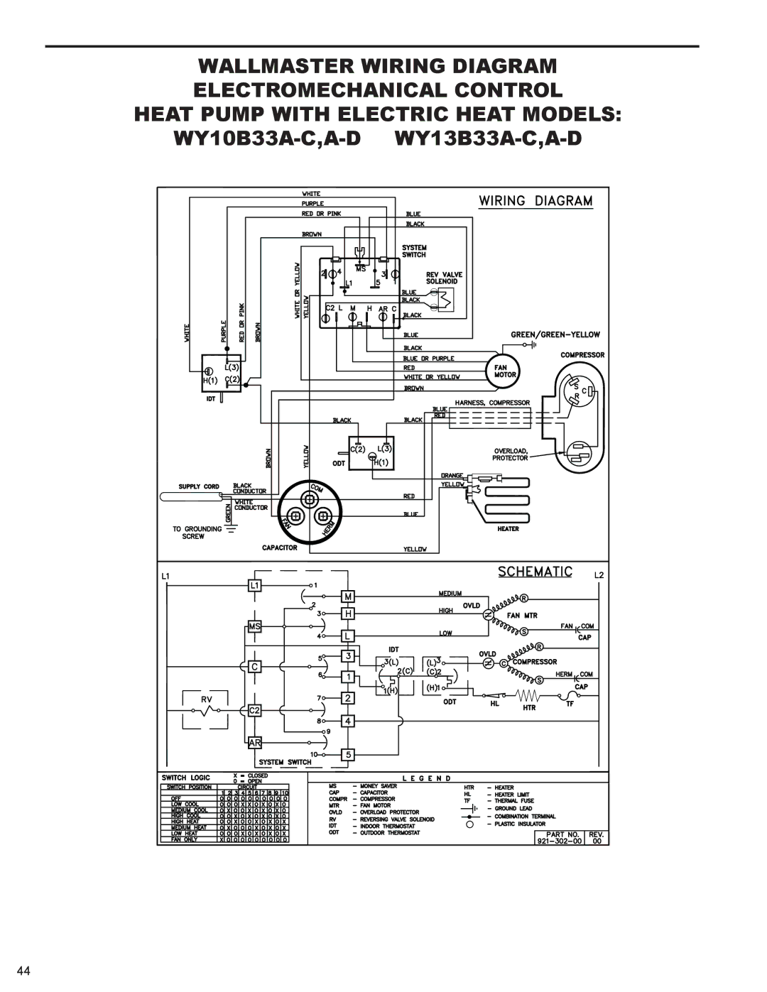 Friedrich 2008, 2009 service manual WY10B33A-C,A-D WY13B33A-C,A-D 