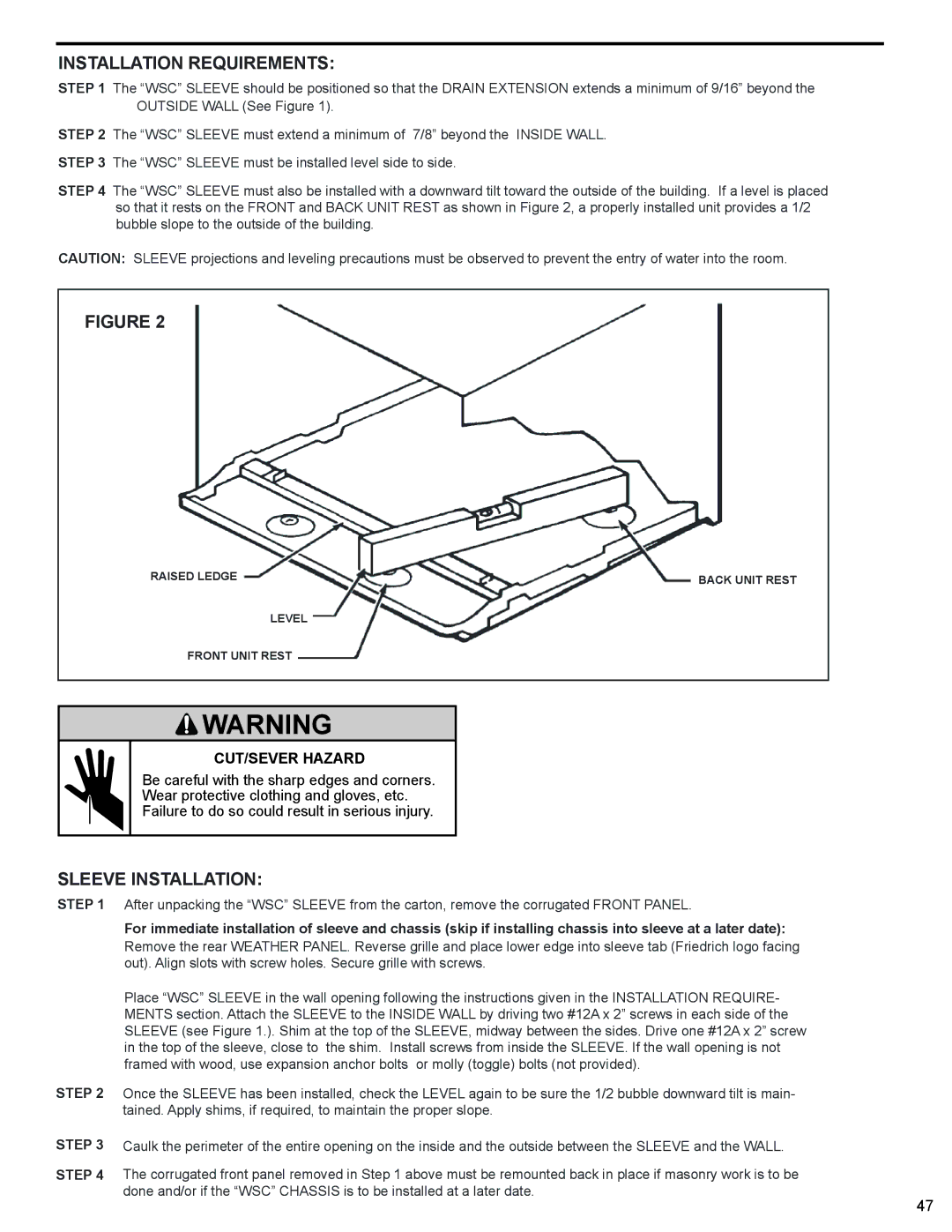 Friedrich 2009, 2008 service manual Installation Requirements, MECHANICALCUT/SEVER Hahazard 