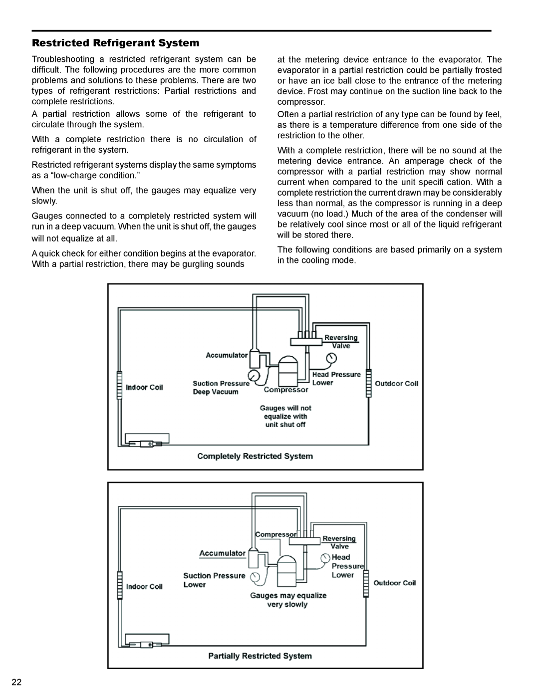 Friedrich 2008, 2009 service manual Restricted Refrigerant System 