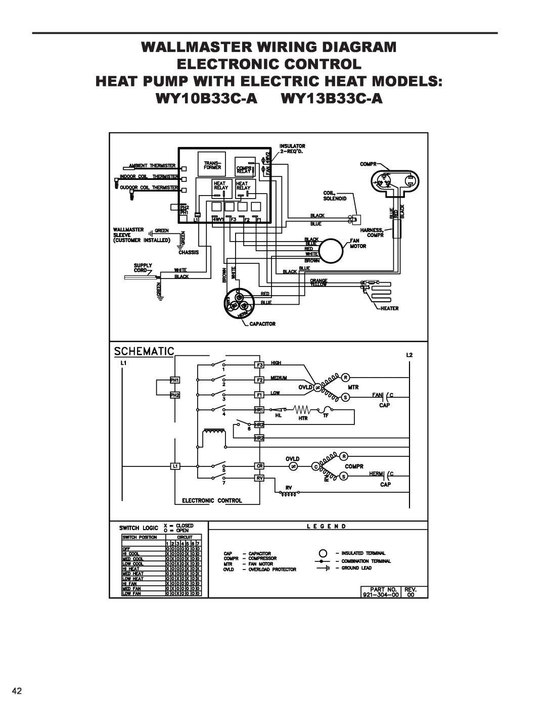 Friedrich 2008 Heat Pump With Electric Heat Models, WY10B33C-A WY13B33C-A, Wallmaster Wiring Diagram Electronic Control 