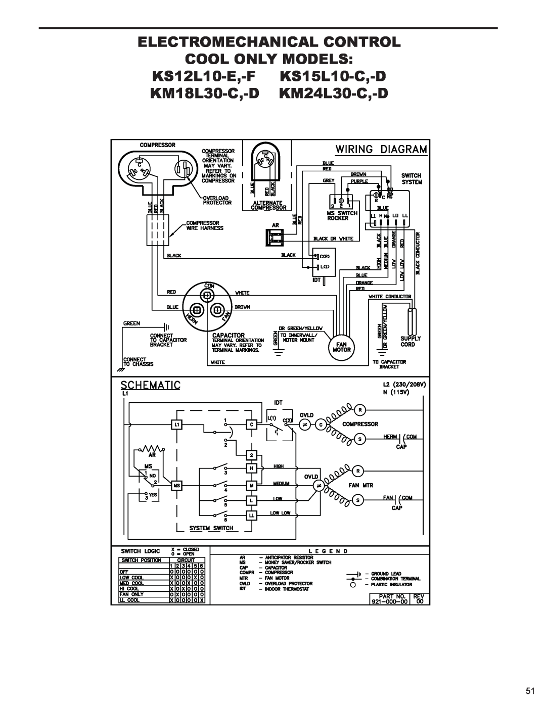 Friedrich 2009, 2008 service manual Electromechanical Control Cool Only Models 