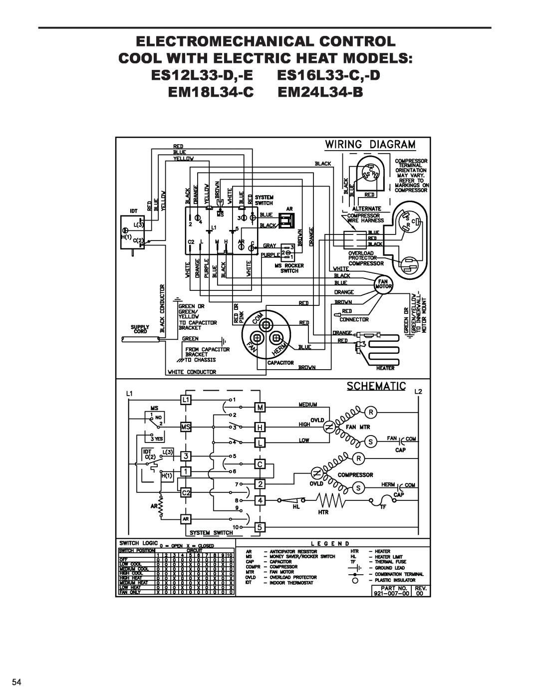 Friedrich 2008 Electromechanical Control, Cool With Electric Heat Models, ES12L33-D,-E ES16L33-C,-D EM18L34-C EM24L34-B 