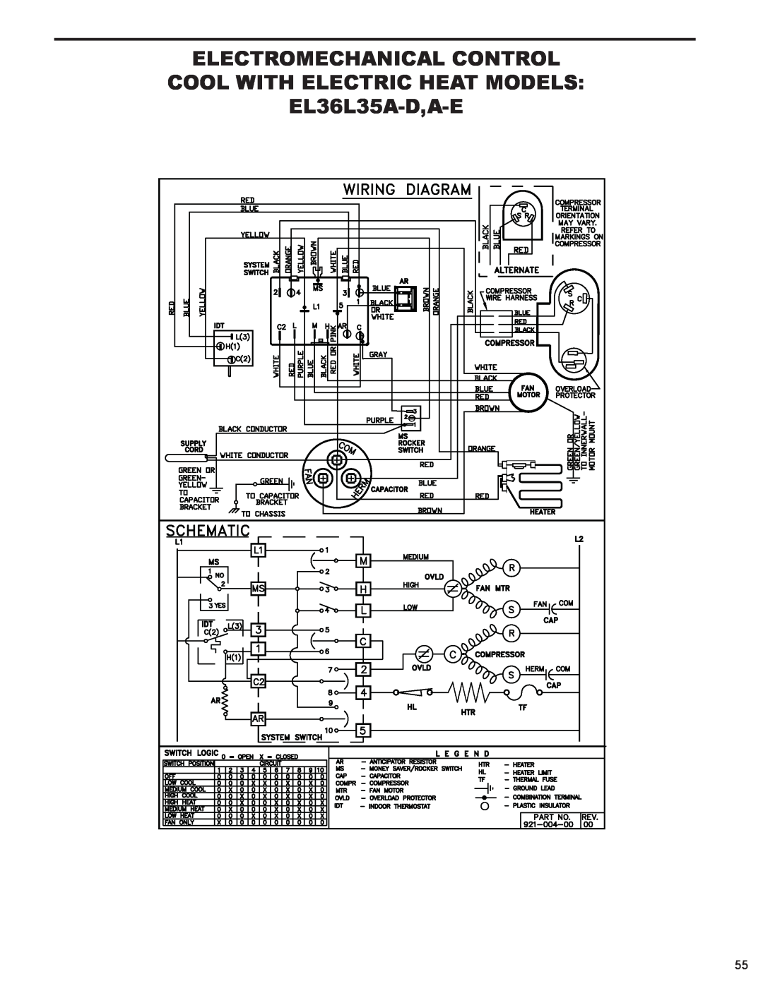Friedrich 2009, 2008 service manual COOL WITH ELECTRIC HEAT MODELS EL36L35A-D,A-E, Electromechanical Control 