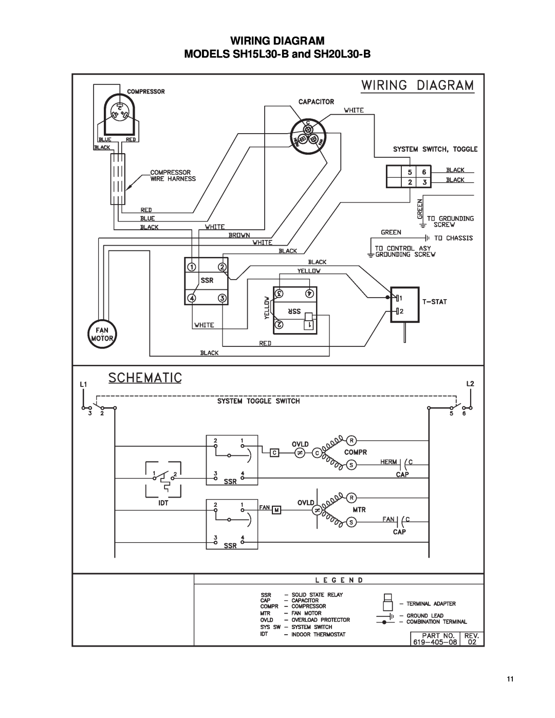 Friedrich 60 Hz manual WIRING DIAGRAM MODELS SH15L30-Band SH20L30-B 