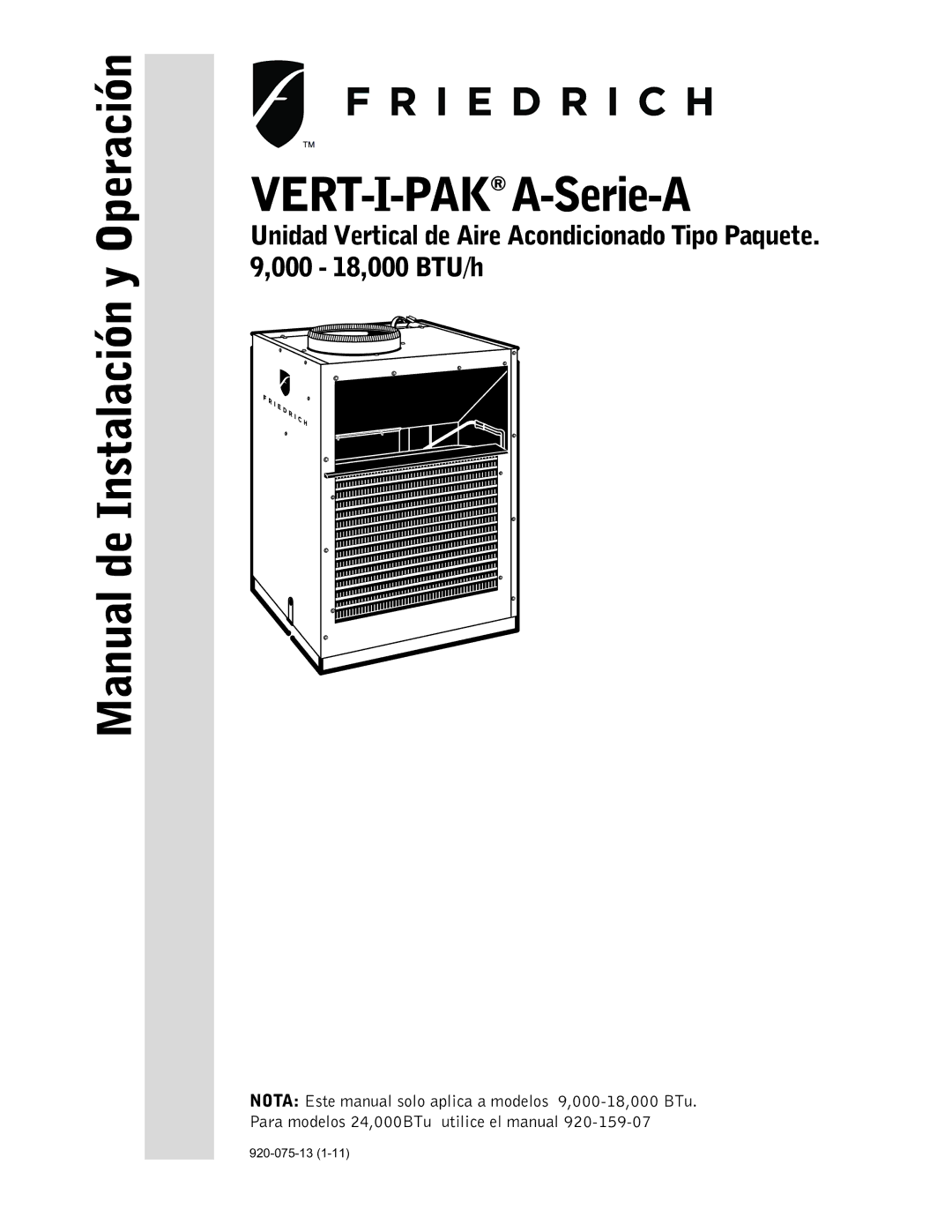 Friedrich 920-075-13 (1-11) operation manual VERT-I-PAKA-Serie-A 