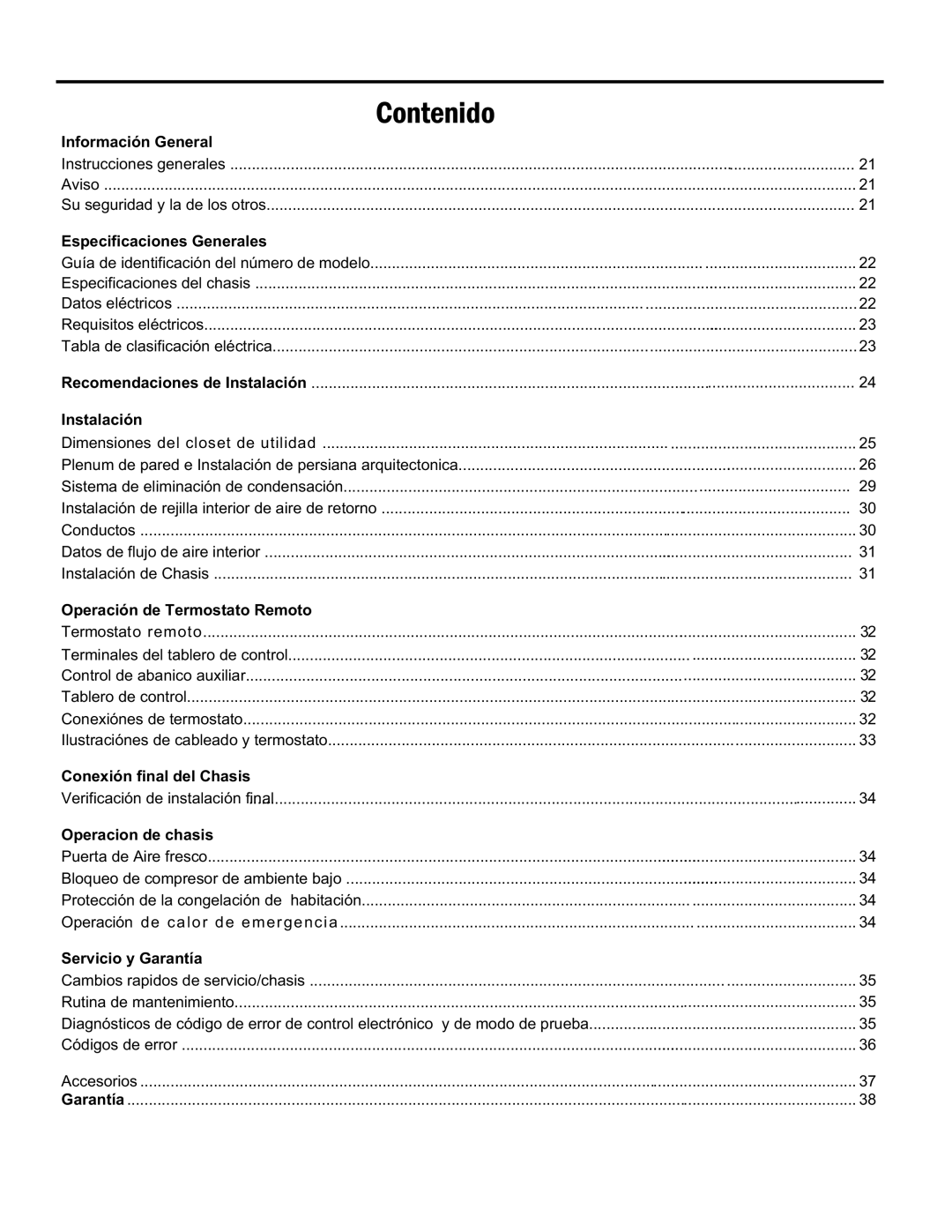 Friedrich 920-075-13 (1-11) operation manual Contenido 