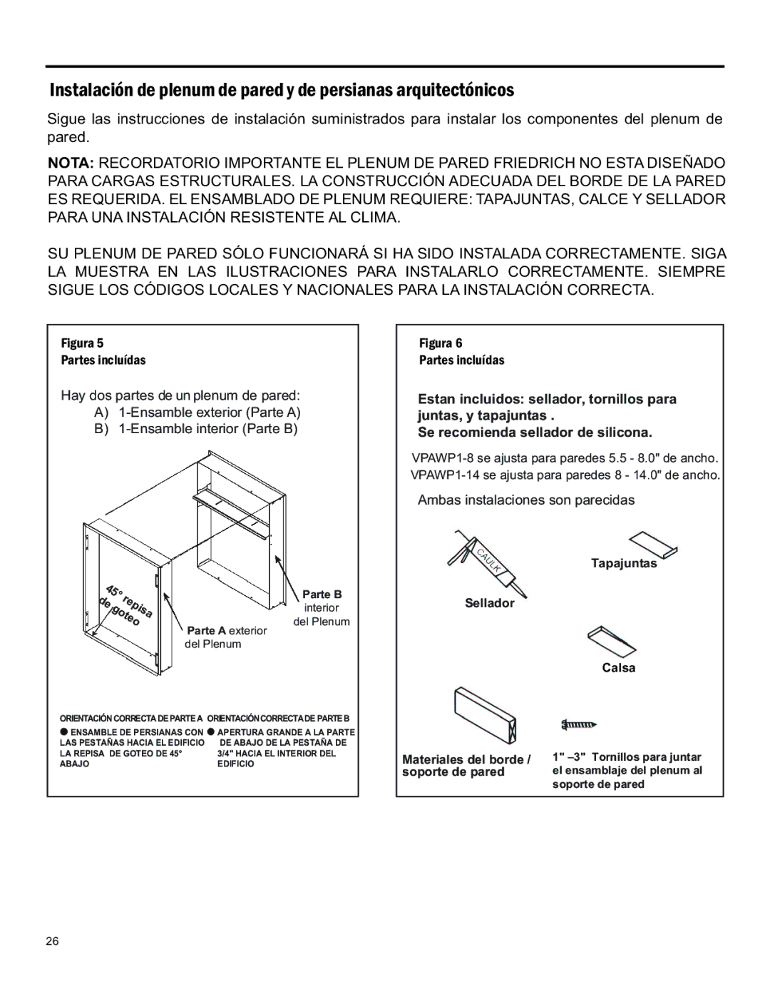 Friedrich 920-075-13 (1-11) operation manual Tapajuntas Sellador Calsa Materiales del borde, Soporte de pared 