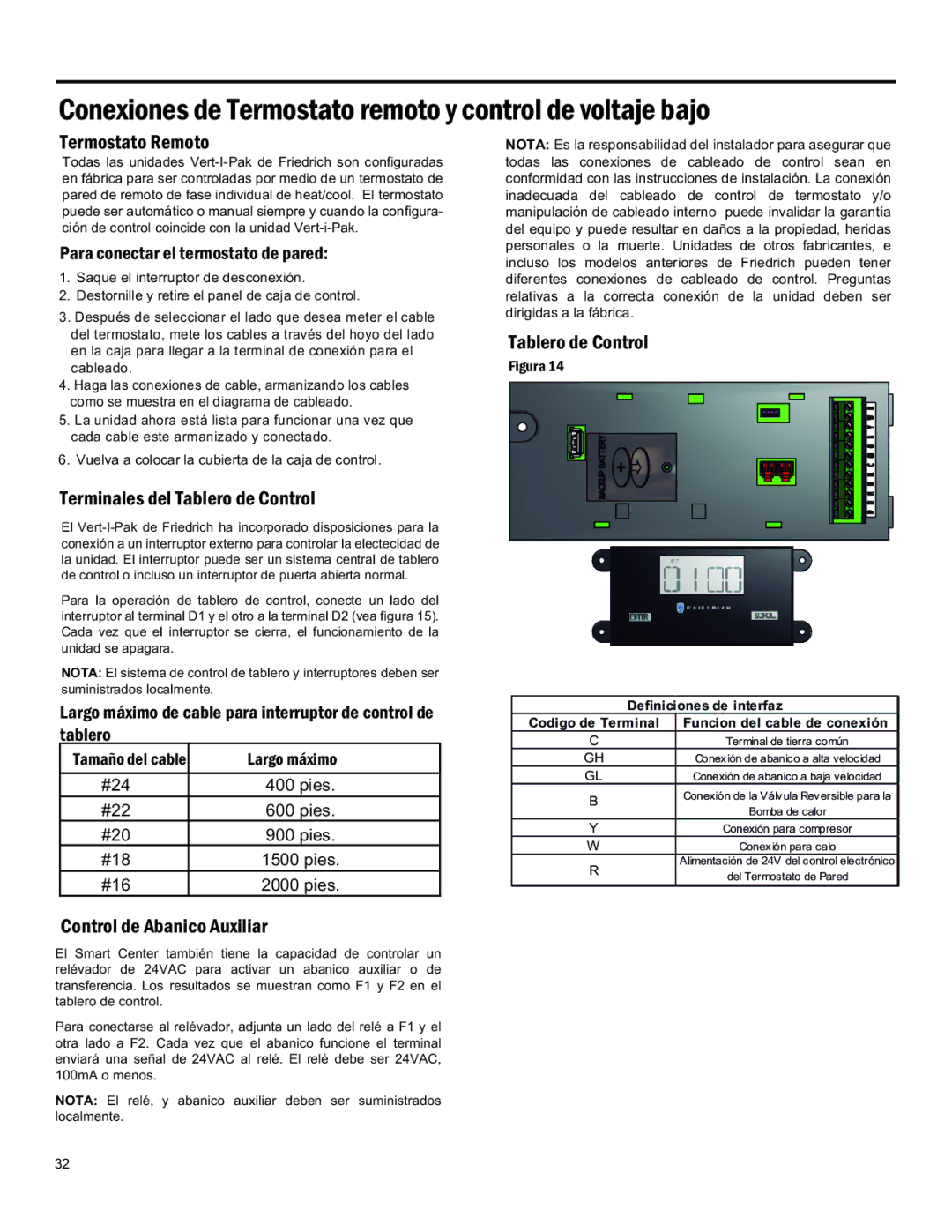 Friedrich 920-075-13 (1-11) operation manual Conexiones DE Termostato Remoto Y Control DE Voltaje Bajo 