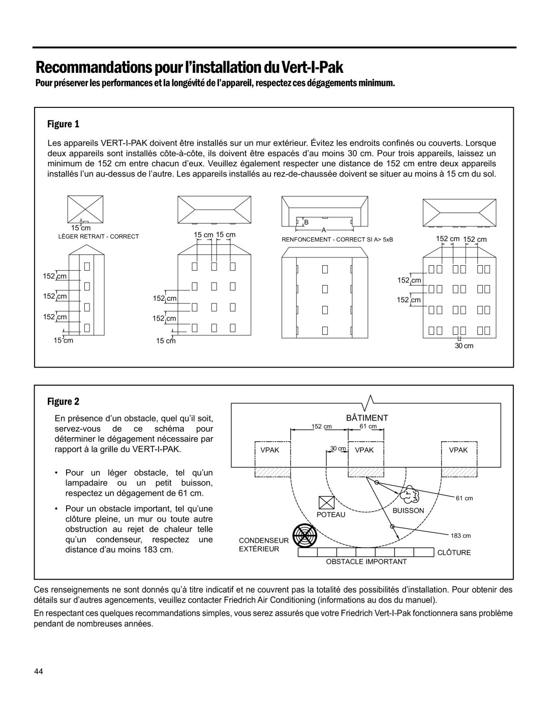 Friedrich 920-075-13 (1-11) Recommandationspourl’Installationduvert-I-Pak, EN Présence D’UN OBSTACLE, Quel QU’IL Soit 