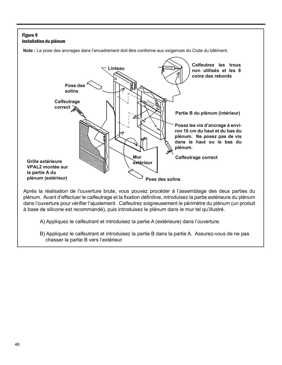 Friedrich 920-075-13 (1-11) operation manual Installation DU Plénum 