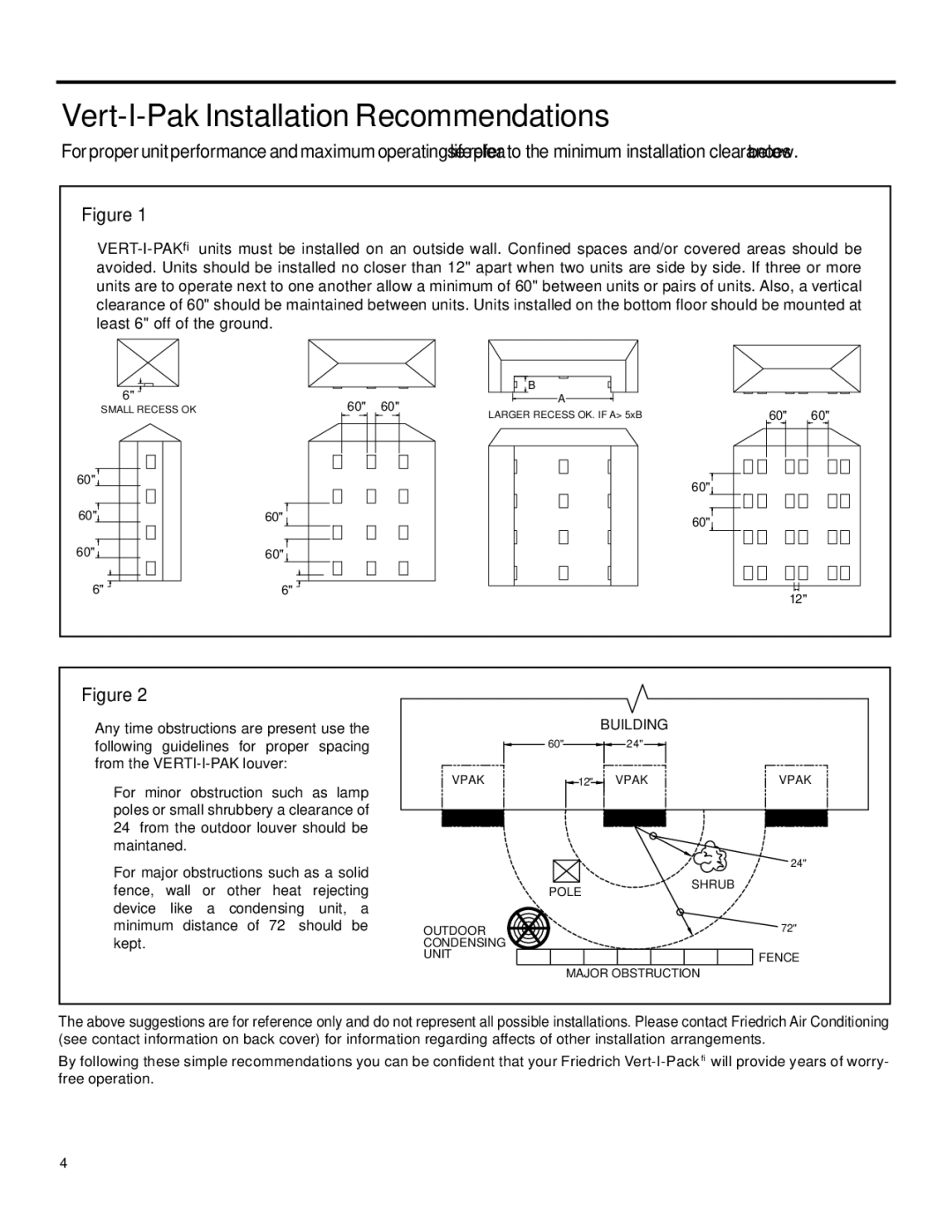 Friedrich 920-075-13 (1-11) VERT-I-PAK Installation Recommendations, Small Recess OK Larger Recess OK. if a 5XB 