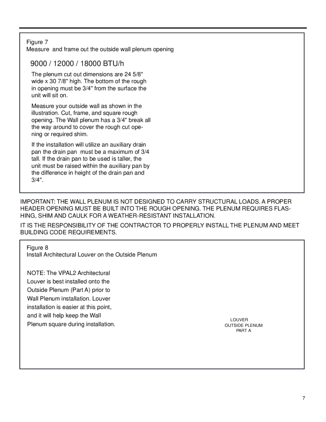 Friedrich 920-075-13 (1-11) operation manual 9000 / 12000 / 18000 BTU/h, Louver Outside Plenum Part a 