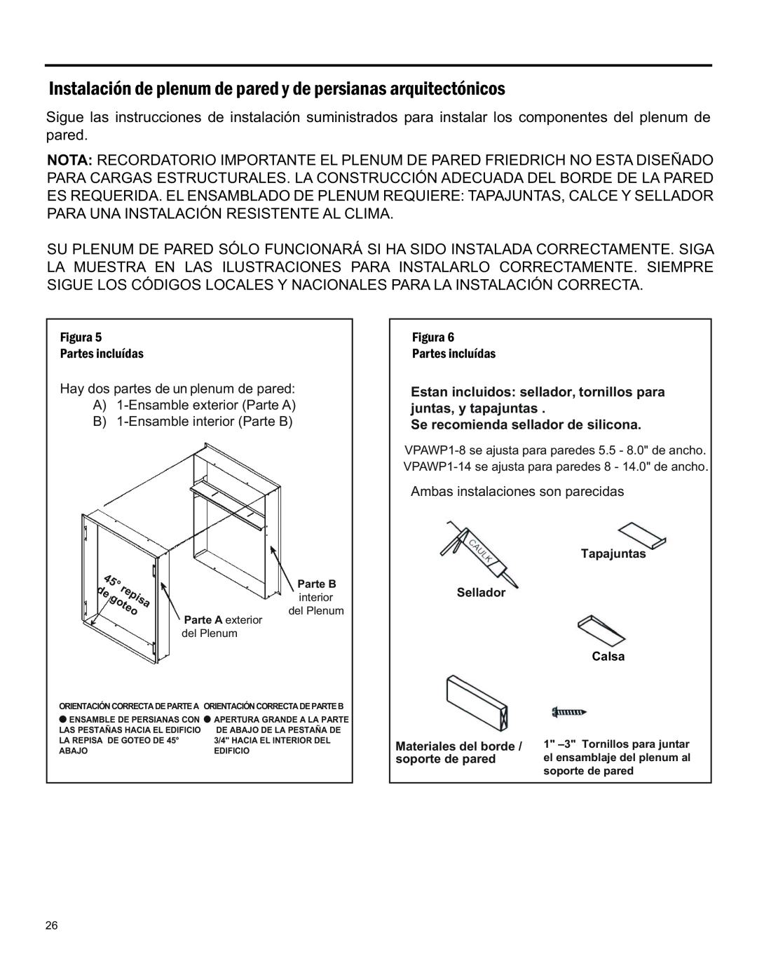 Friedrich 920-075-13 (1-11) operation manual repisa, goteo, Se recomienda sellador de silicona 