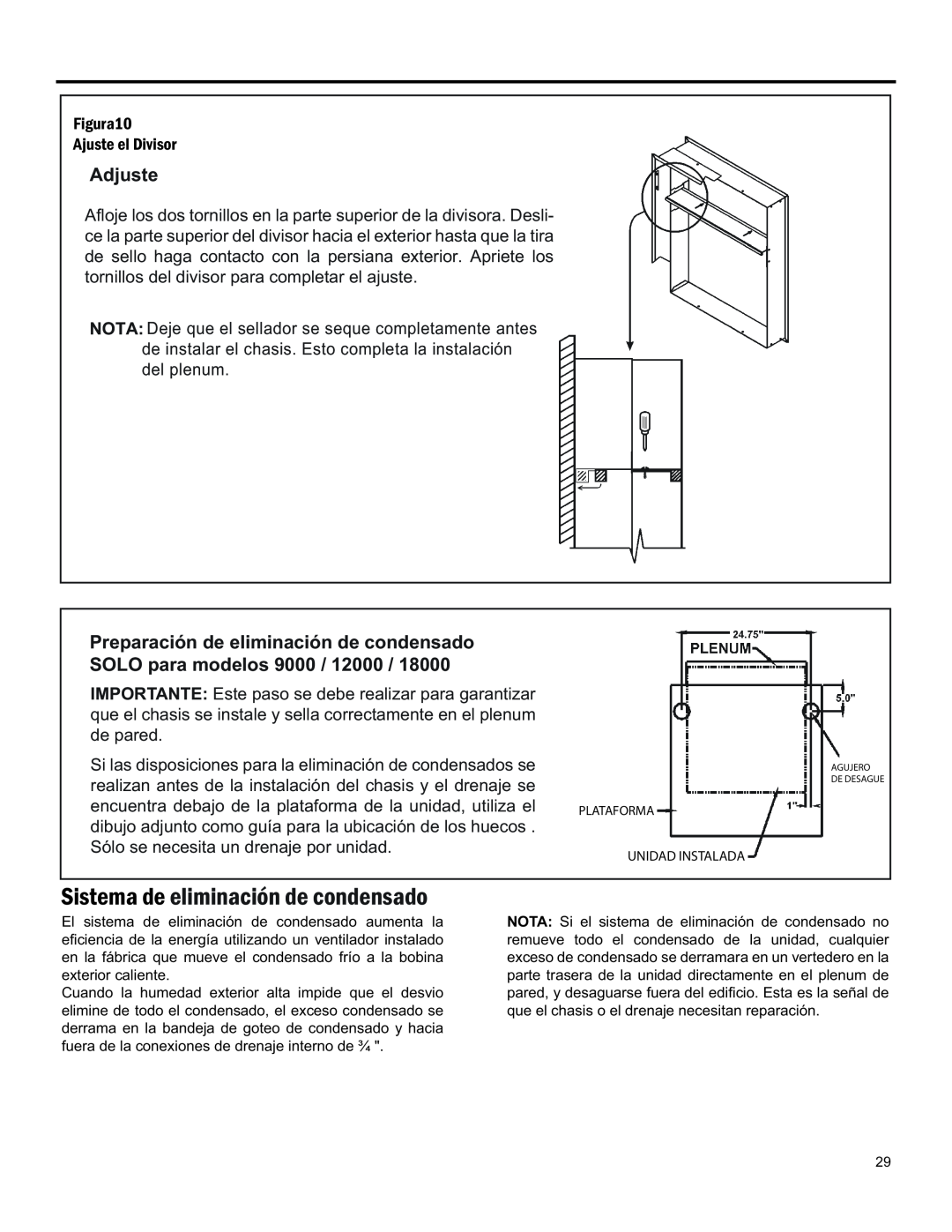Friedrich 920-075-13 (1-11) operation manual Adjuste, Sistema De Eliminación De Condensado 