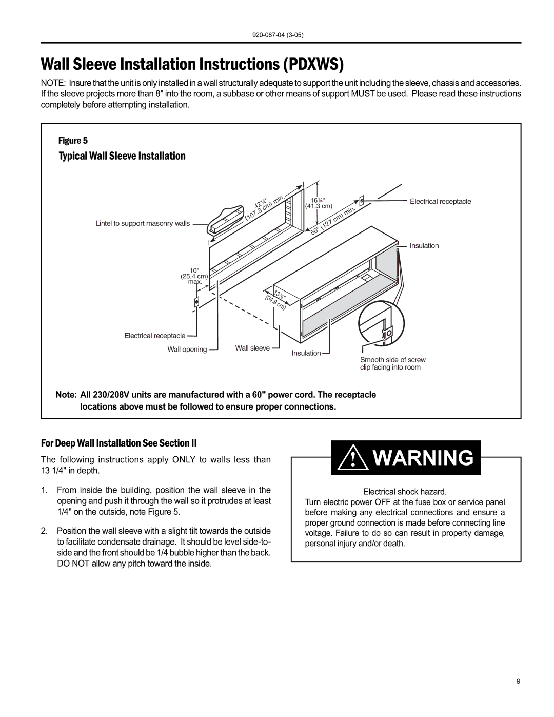 Friedrich 920-087-04 (3-05) manual Wall Sleeve Installation Instructions Pdxws, TypicalWallSleeveInstallation 