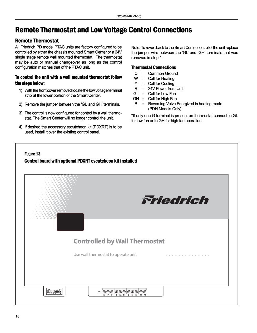 Friedrich 920-087-04 (3-05) manual Remote Thermostat, ThermostatConnections 