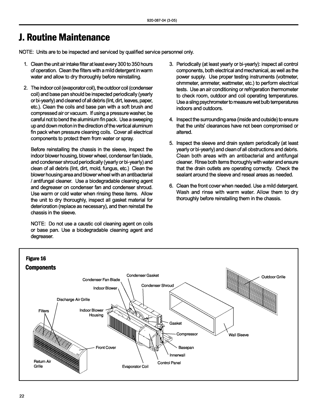 Friedrich 920-087-04 (3-05) manual J. Routine Maintenance, Components 