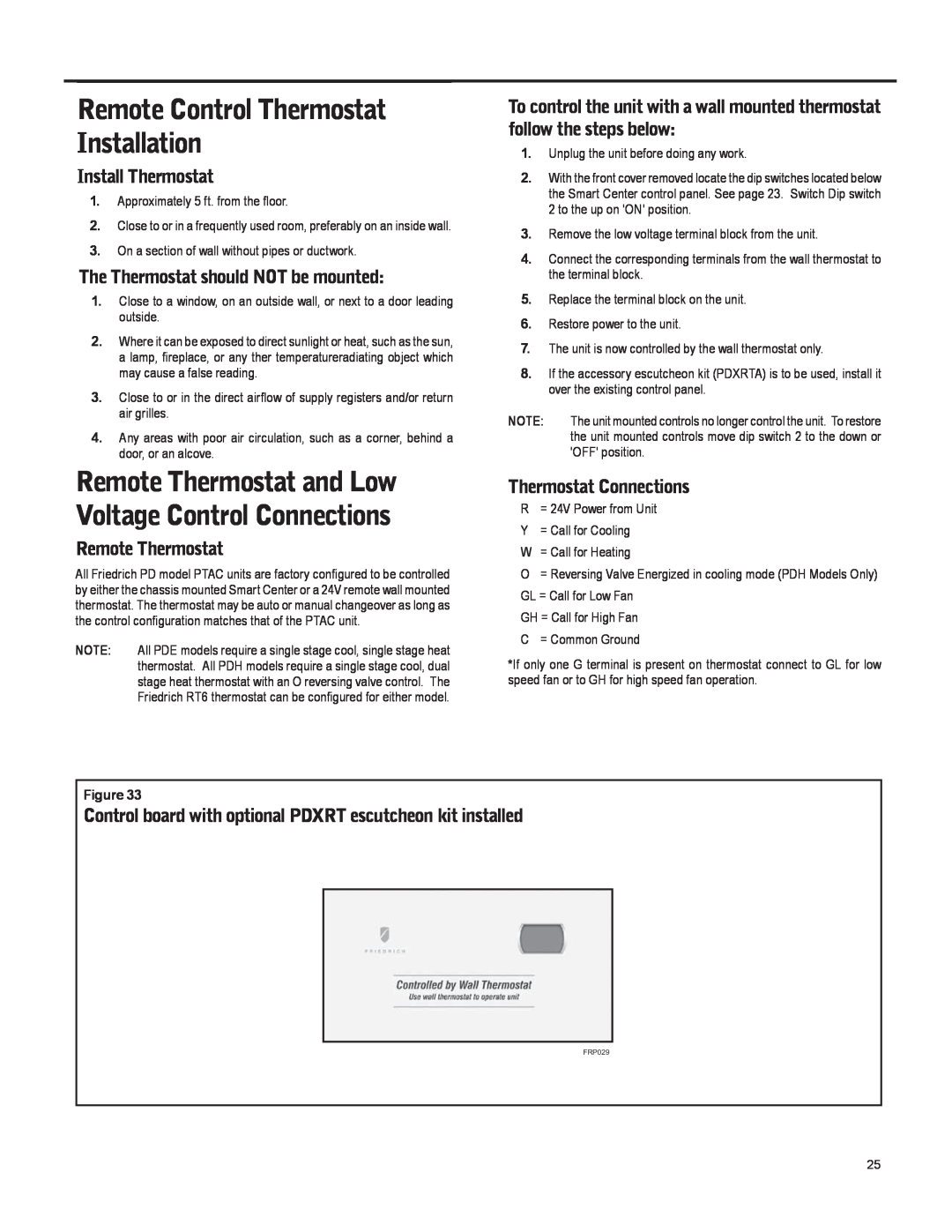 Friedrich 920-087-09 (12/10) operation manual Remote Control Thermostat Installation, Install Thermostat, Remote Thermostat 