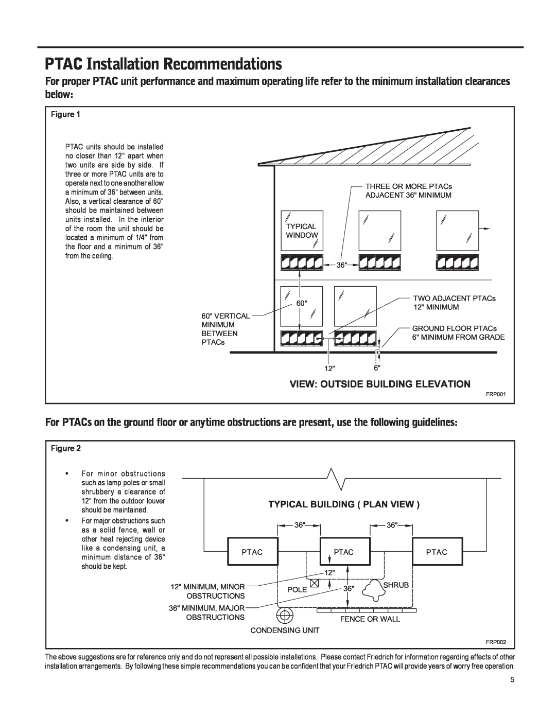 Friedrich 920-087-09 (12/10) operation manual PTAC Installation Recommendations, View Outside Building Elevation 