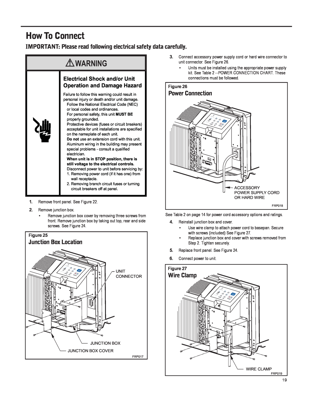 Friedrich 920-087-09 How To Connect, Power Connection, Electrical Shock and/or Unit, Operation and Damage Hazard 