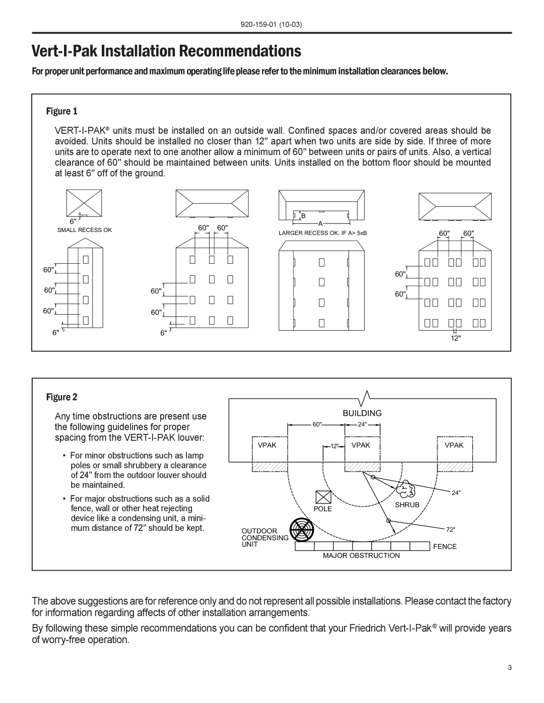 Friedrich 920-159-01 (10-03) operation manual Vert-I-Pak Installation Recommendations 