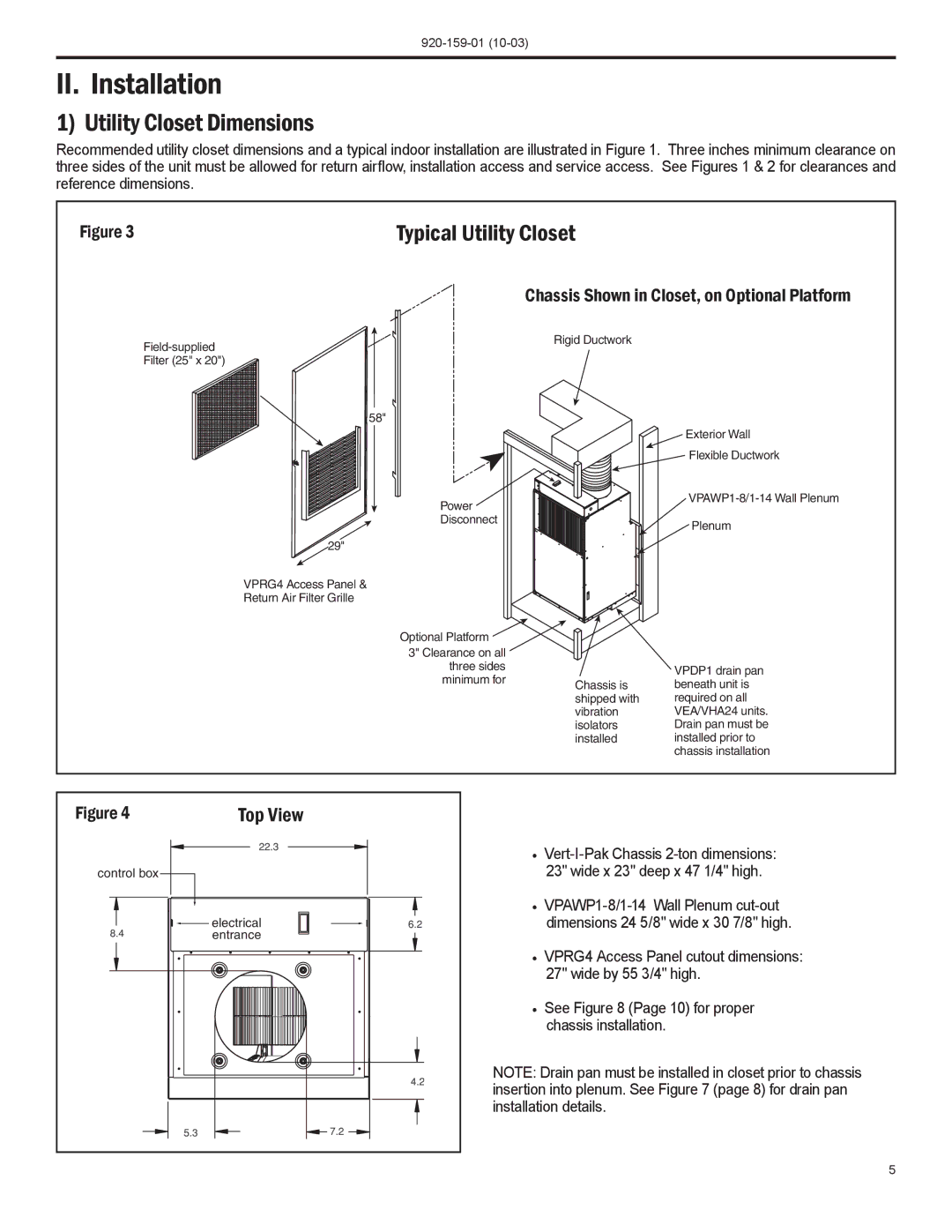 Friedrich 920-159-01 (10-03) operation manual II. Installation, Utility Closet Dimensions, Typical Utility Closet 