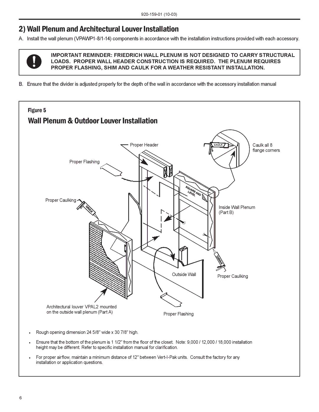 Friedrich 920-159-01 (10-03) Wall Plenum and Architectural Louver Installation, Wall Plenum & Outdoor Louver Installation 