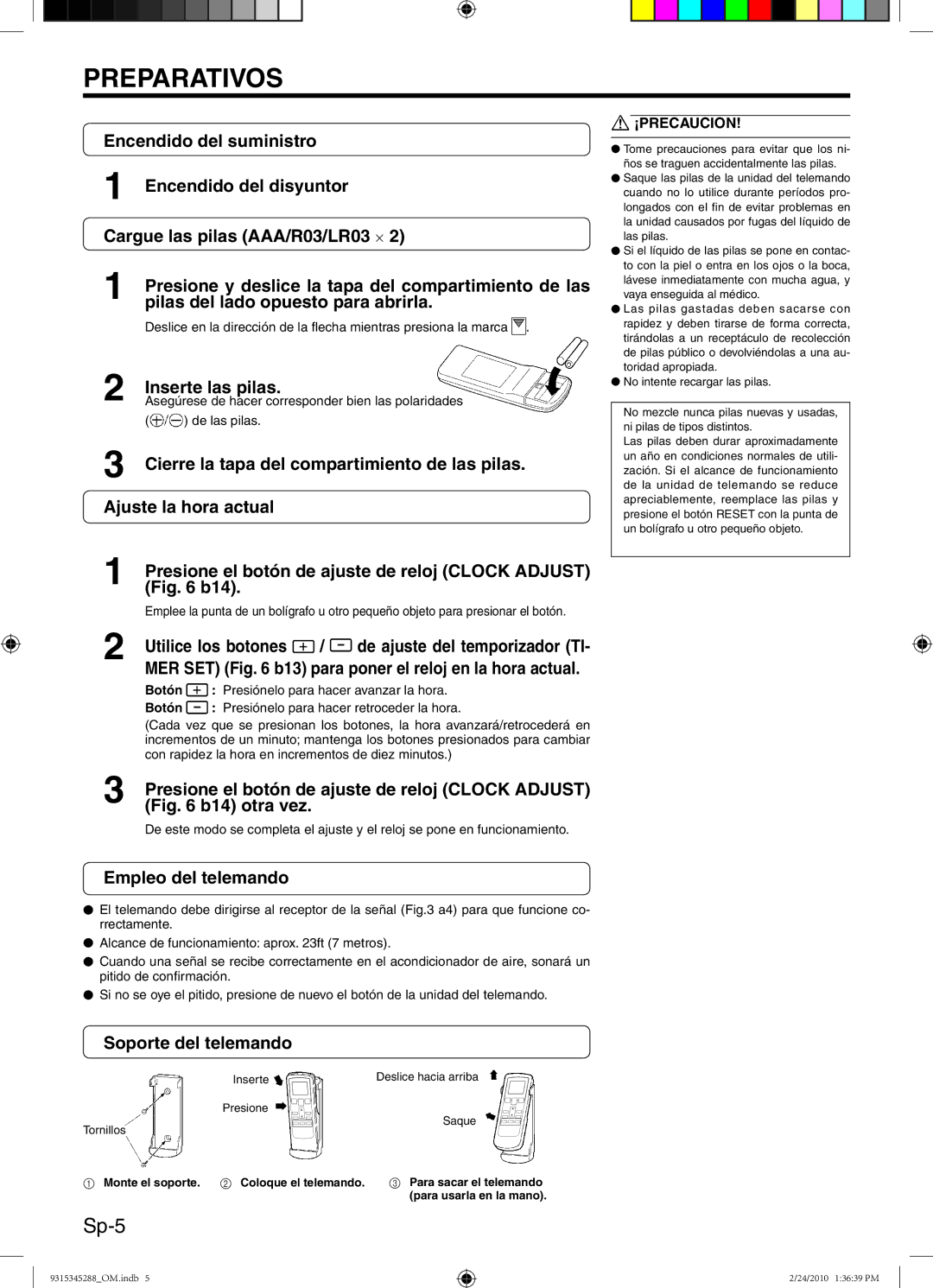 Friedrich 9315345288 manual Preparativos, Sp-5 