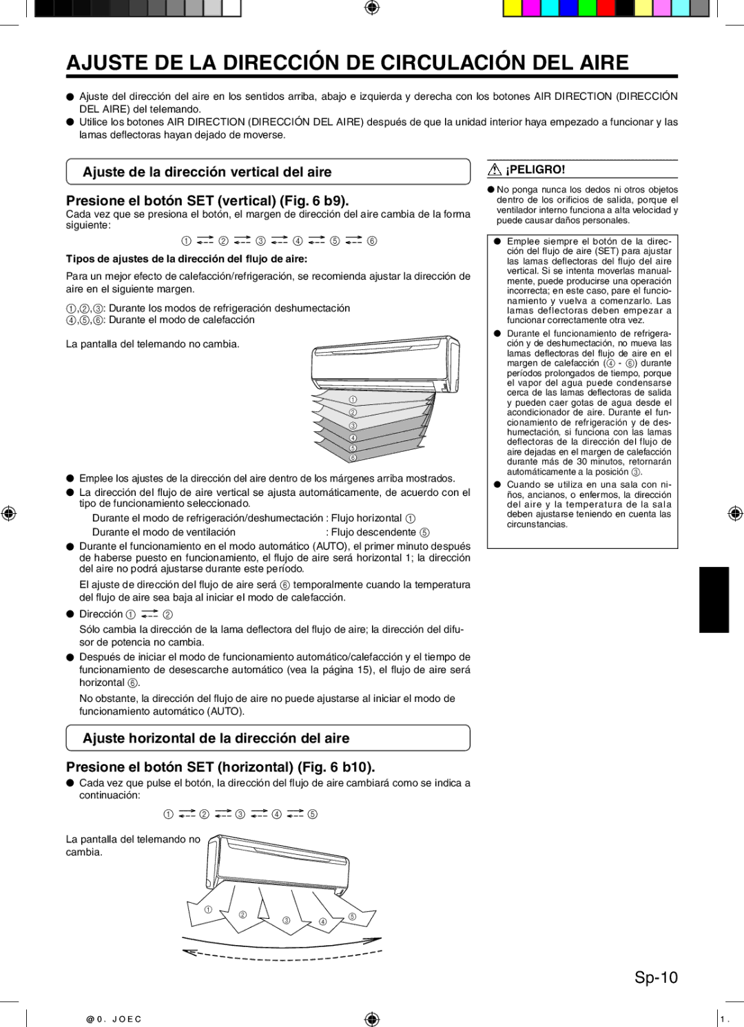 Friedrich 9315345288 manual Ajuste DE LA Dirección DE Circulación DEL Aire, Sp-10 