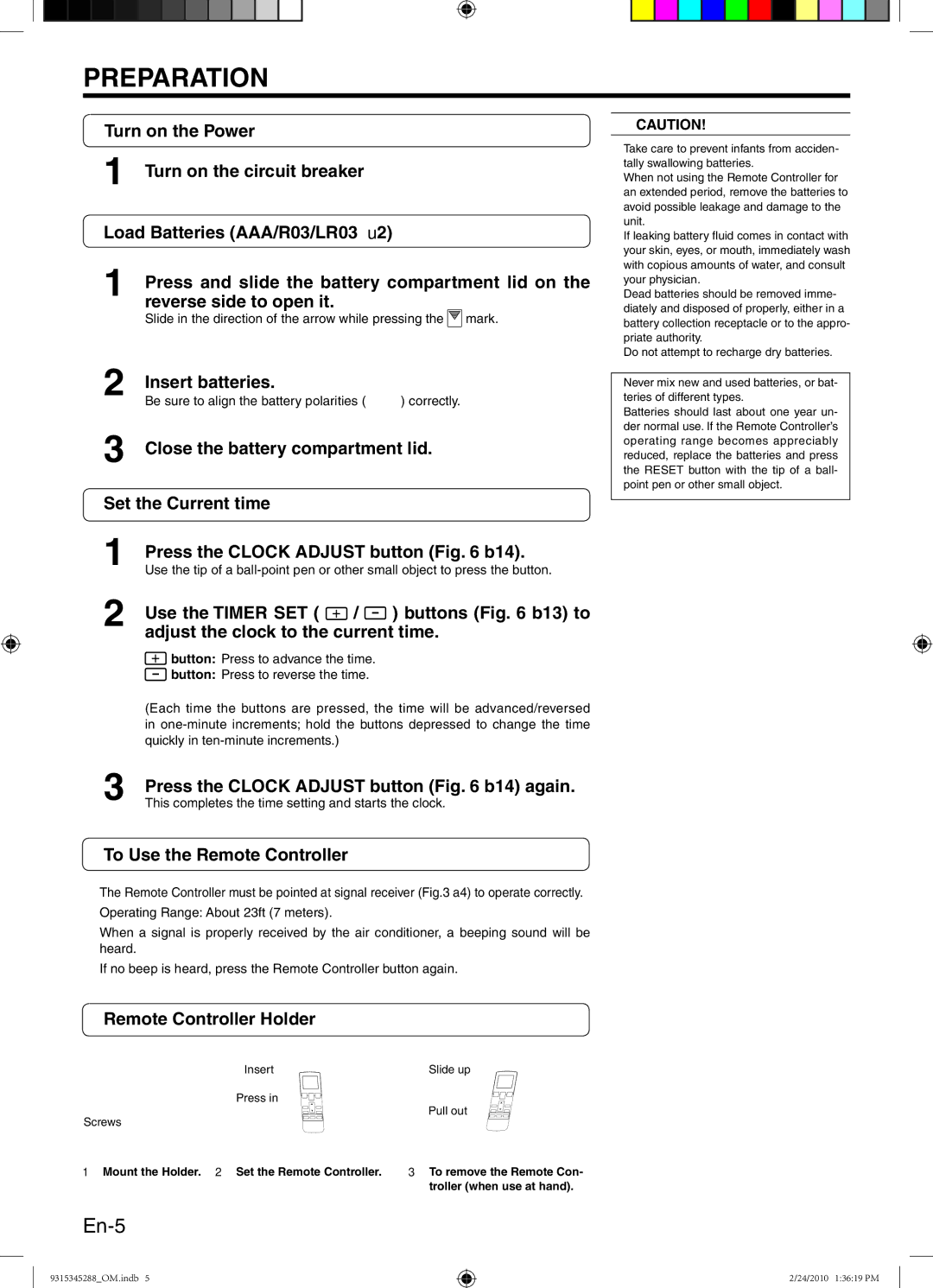 Friedrich 9315345288 manual Preparation, En-5 