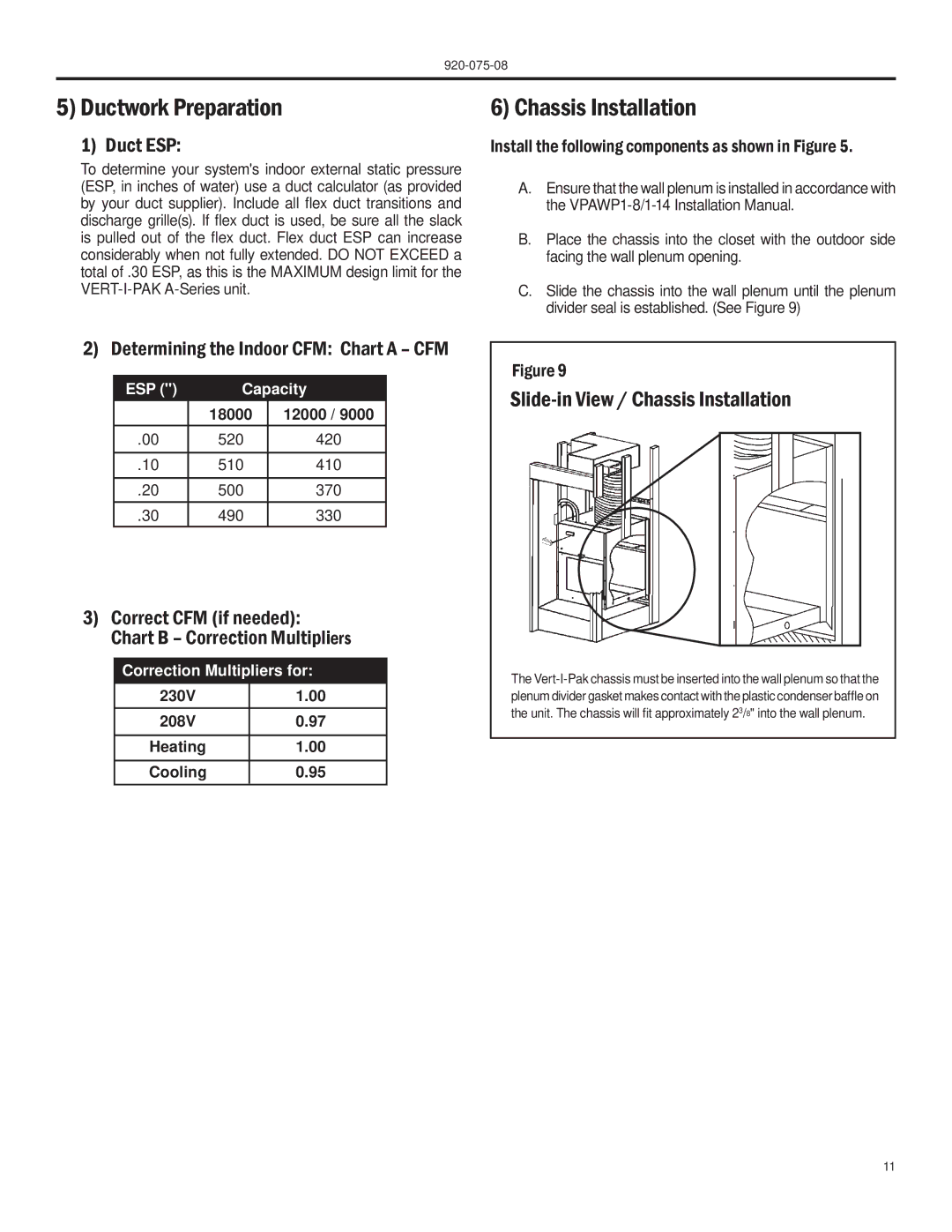 Friedrich A-SERIES manual Ductwork Preparation, Slide-in View / Chassis Installation 