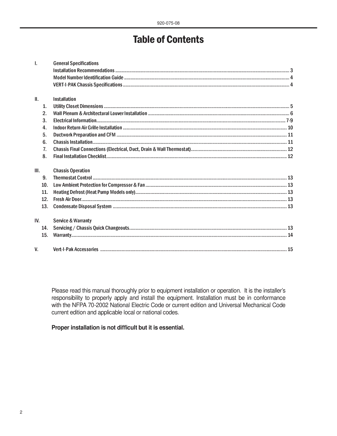 Friedrich A-SERIES manual Table of Contents 