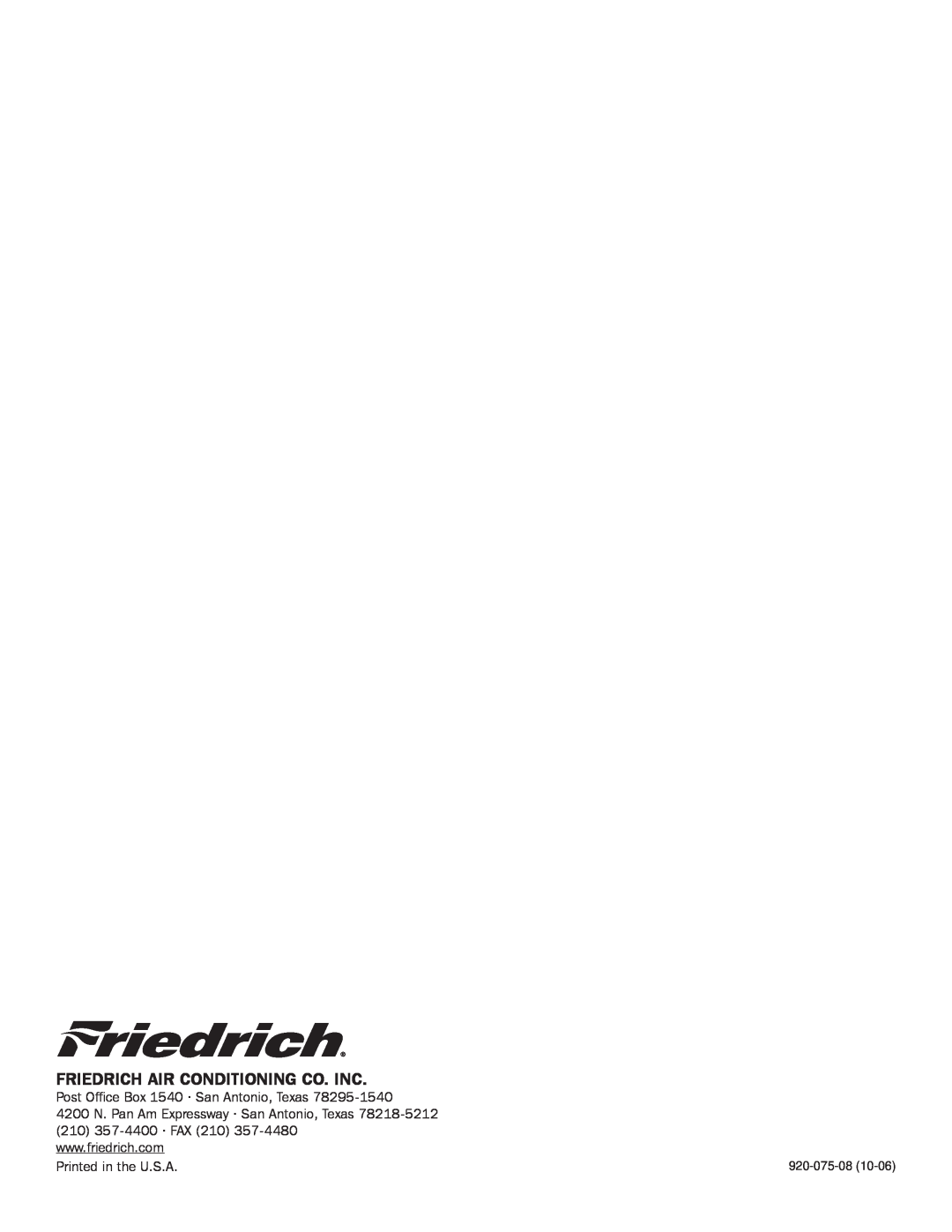 Friedrich A-SERIES manual 920-075-08 