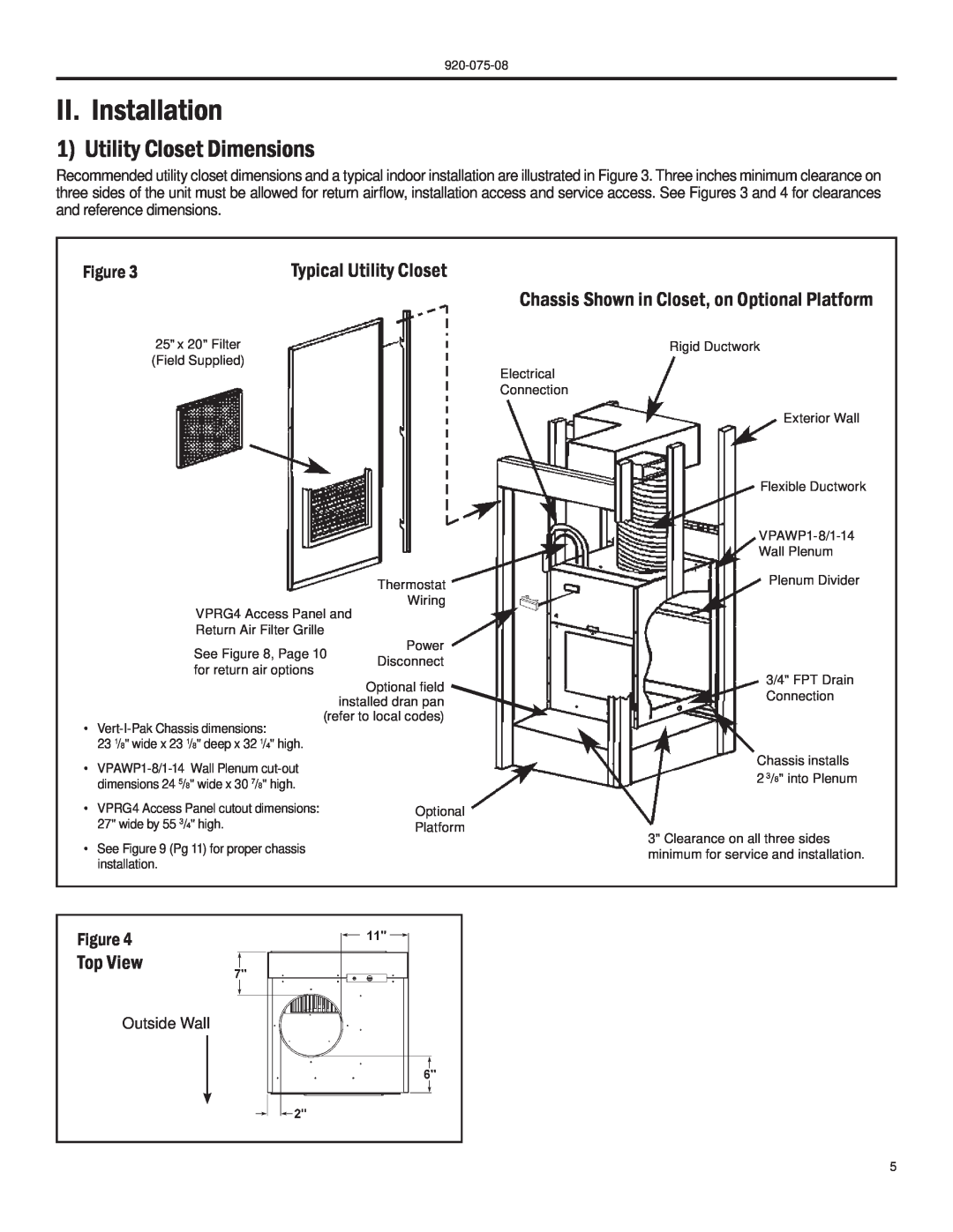 Friedrich A-SERIES manual II. Installation, Utility Closet Dimensions, Typical Utility Closet, Top View, Figure 