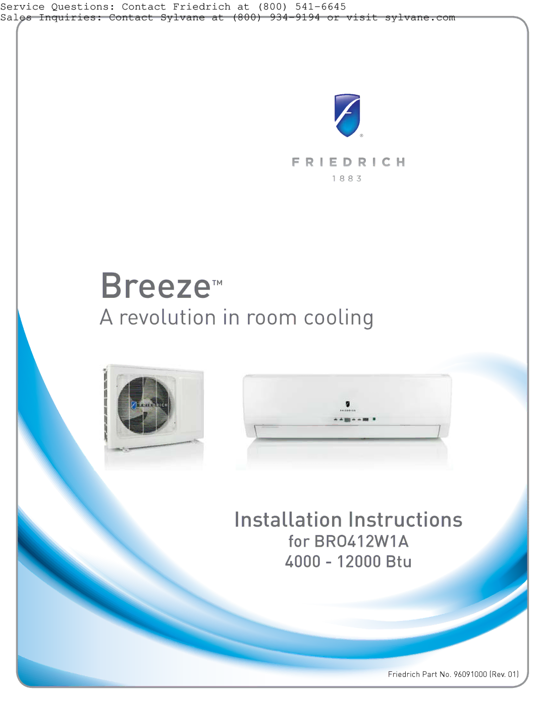 Friedrich BRO412W1A installation instructions Breeze 