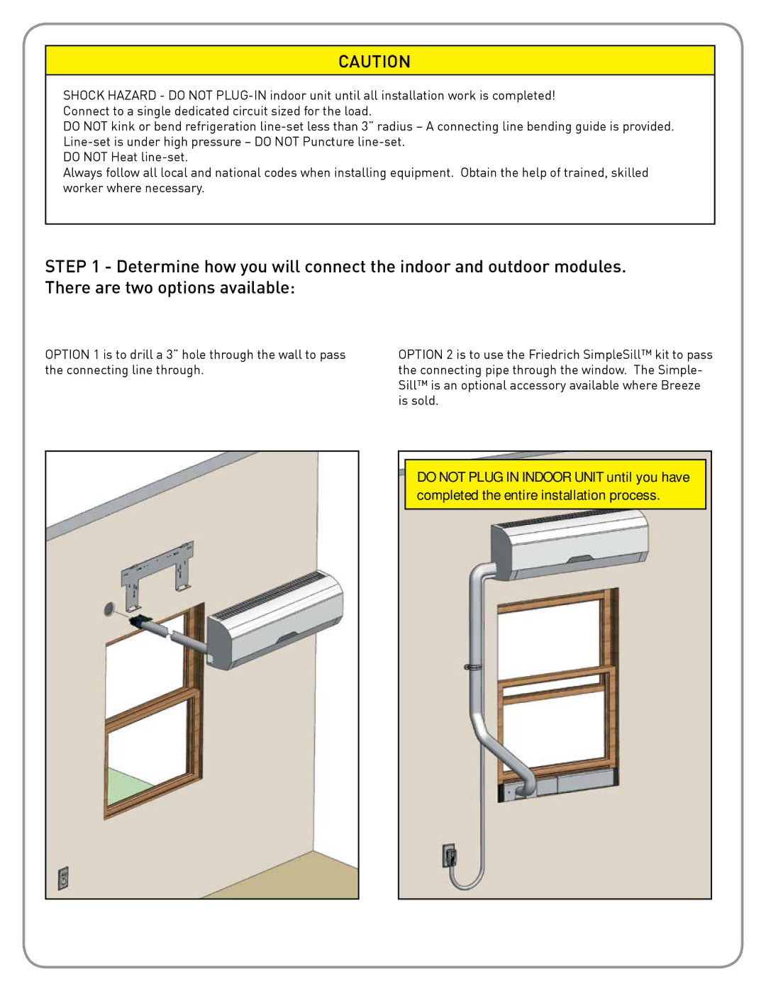 Friedrich BRO412W1A installation instructions 