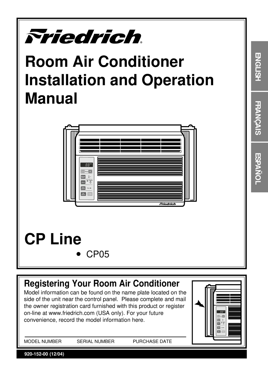 Friedrich CP05 CP Line operation manual Room Air Conditioner 