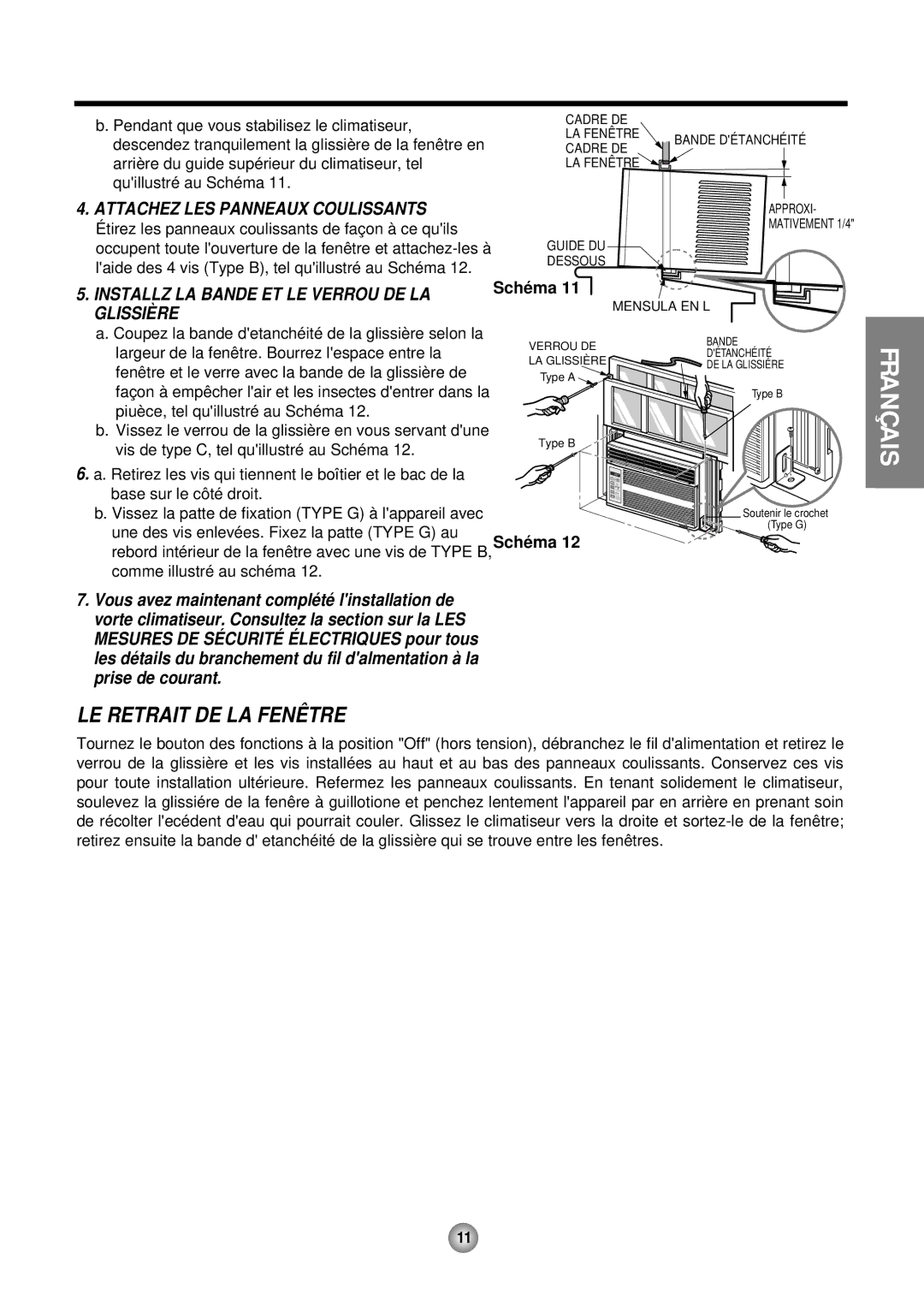 Friedrich CP05 CP Line operation manual LE Retrait DE LA Fenêtre, Attachez LES Panneaux Coulissants 