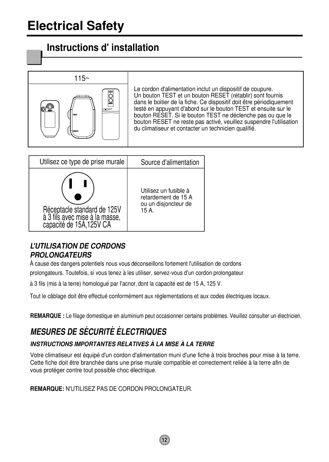 Friedrich CP05 CP Line operation manual Instructions d installation, Lutilisation DE Cordons Prolongateurs 