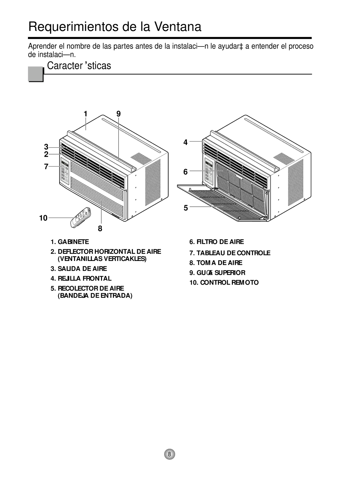 Friedrich CP05 CP Line operation manual Requerimientos de la Ventana, Características 