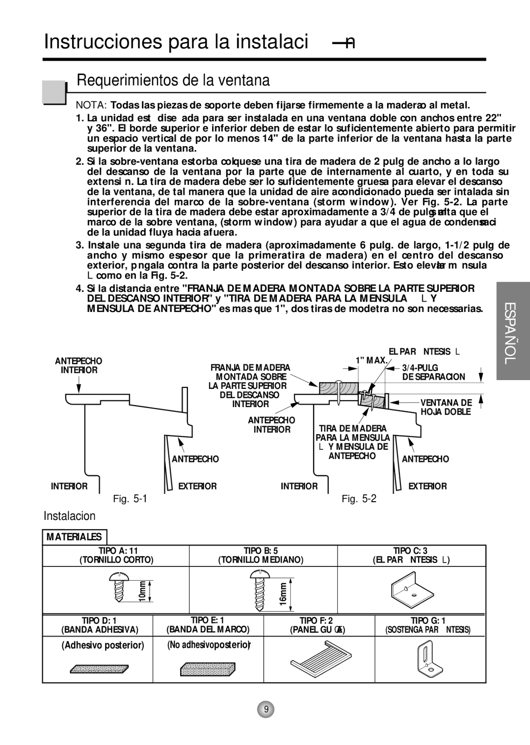 Friedrich CP05 CP Line operation manual Instrucciones para la instalació n, Requerimientos de la ventana 