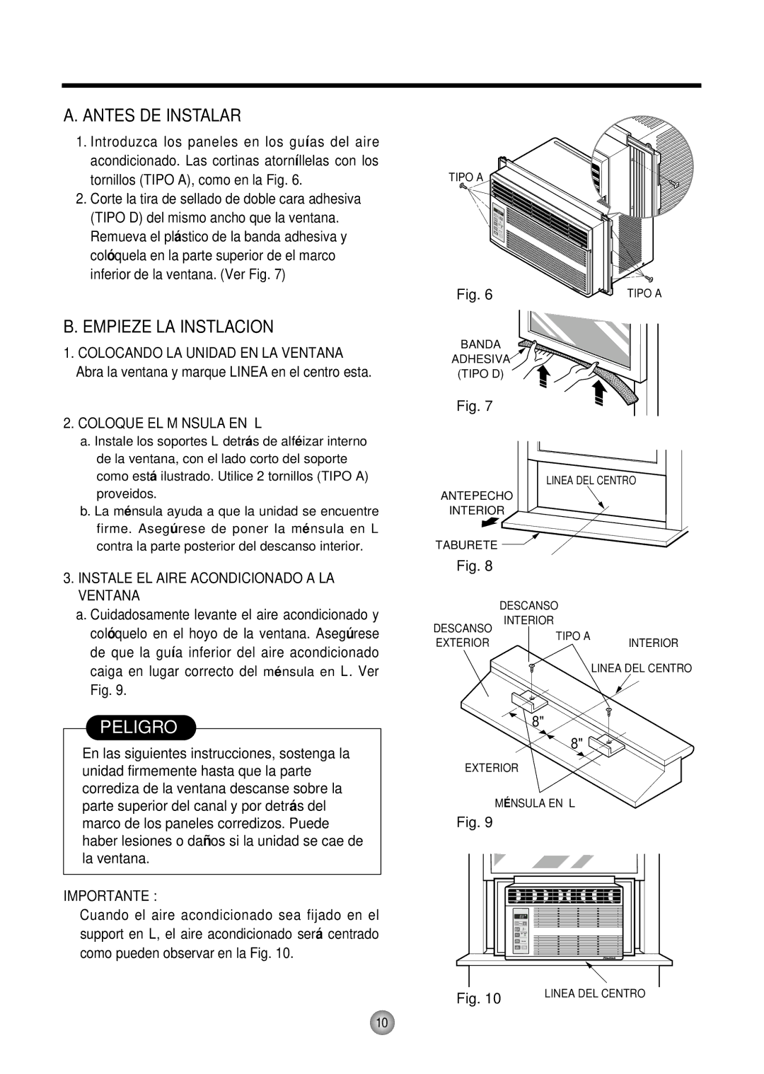 Friedrich CP05 CP Line operation manual Antes DE Instalar, Empieze LA Instlacion, Coloque EL Ménsula EN L, Importante 