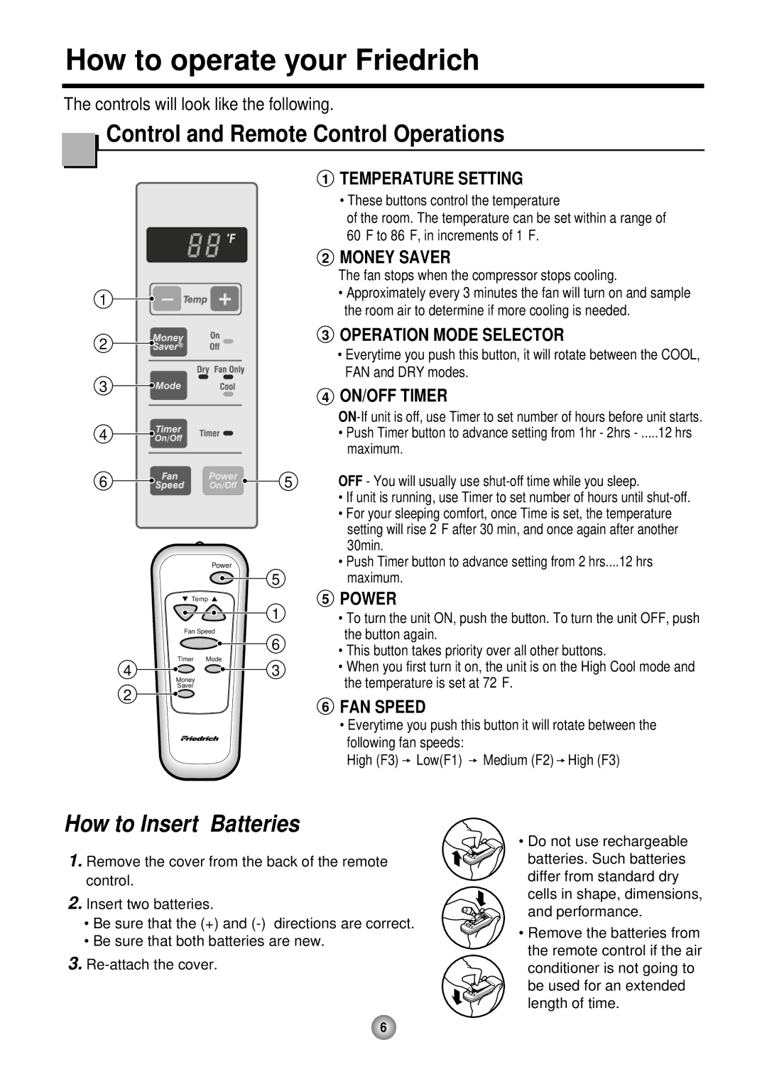 Friedrich CP05 CP Line operation manual How to operate your Friedrich, Control and Remote Control Operations 