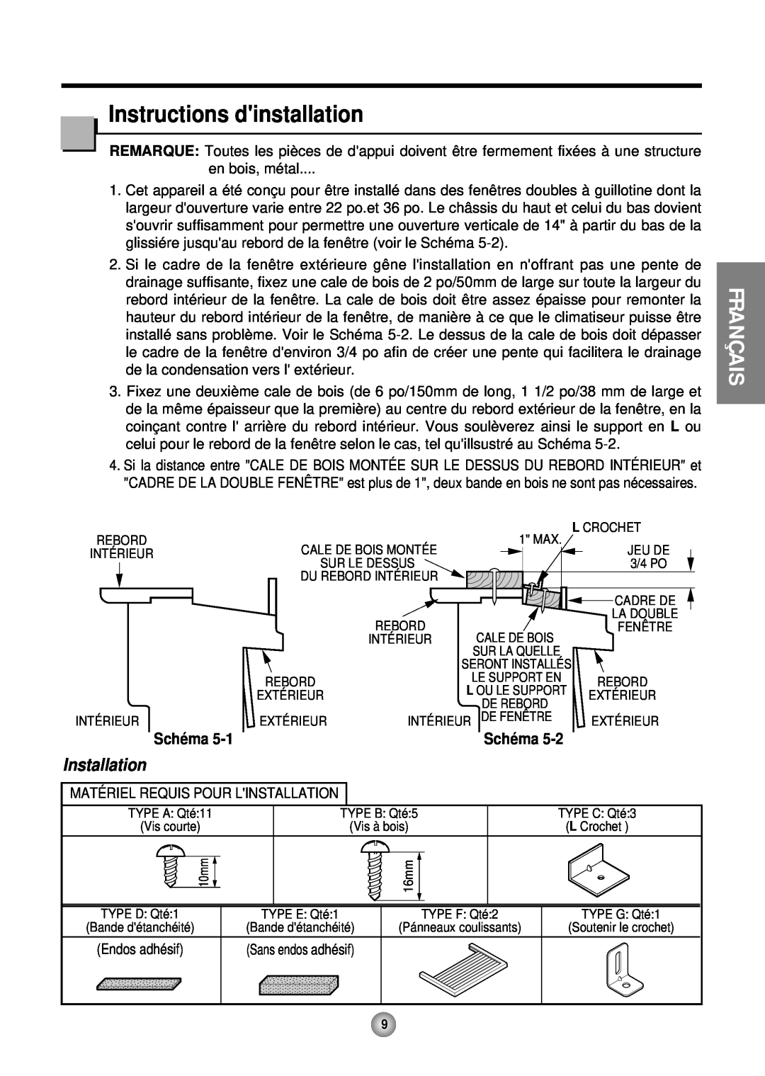 Friedrich CP05 CP Line operation manual Instructions dinstallation, Sché ma, Français, Installation 