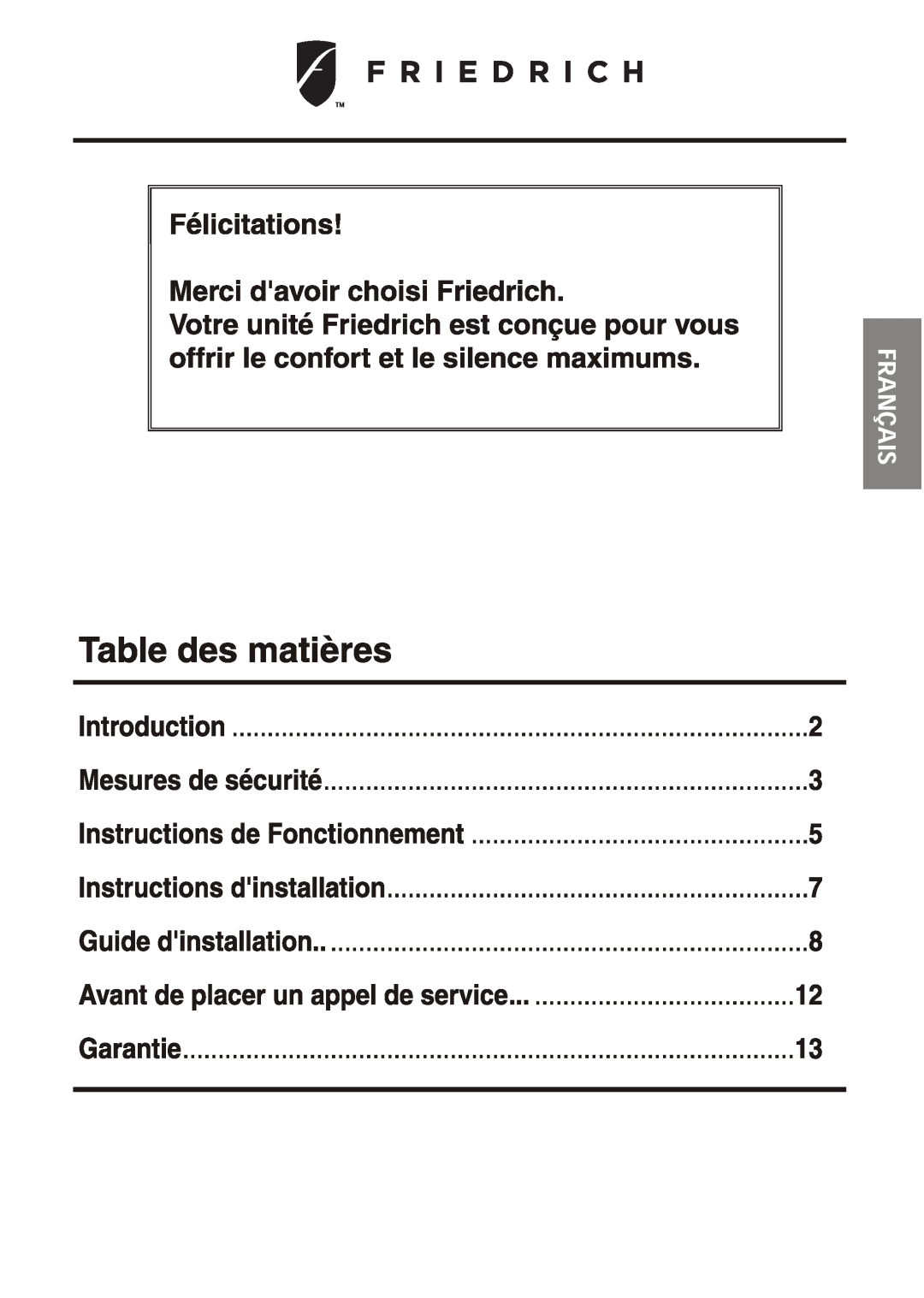 Friedrich CP05 manual 